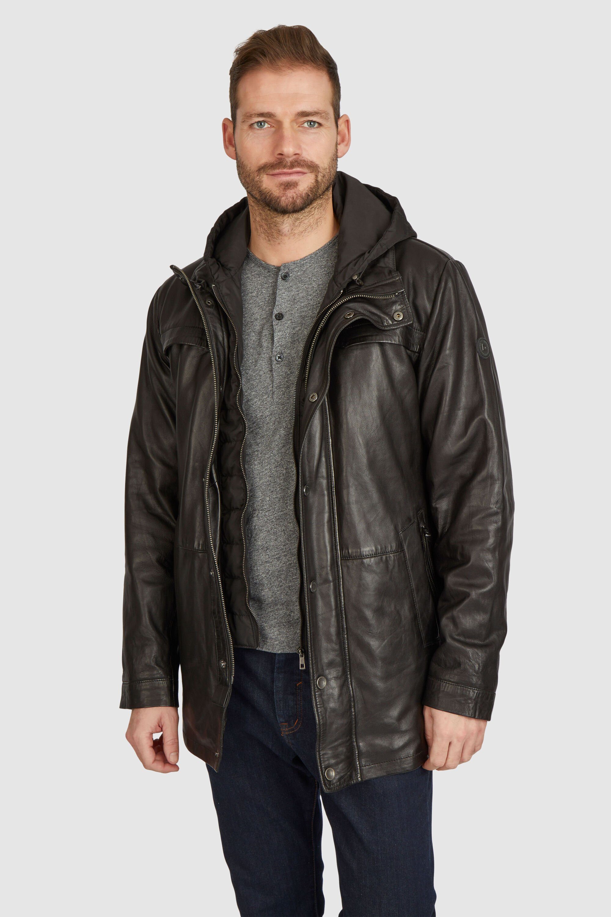 bugatti Lederjacke BUVILIO (1-St) mit Stehkragen und Kapuze
