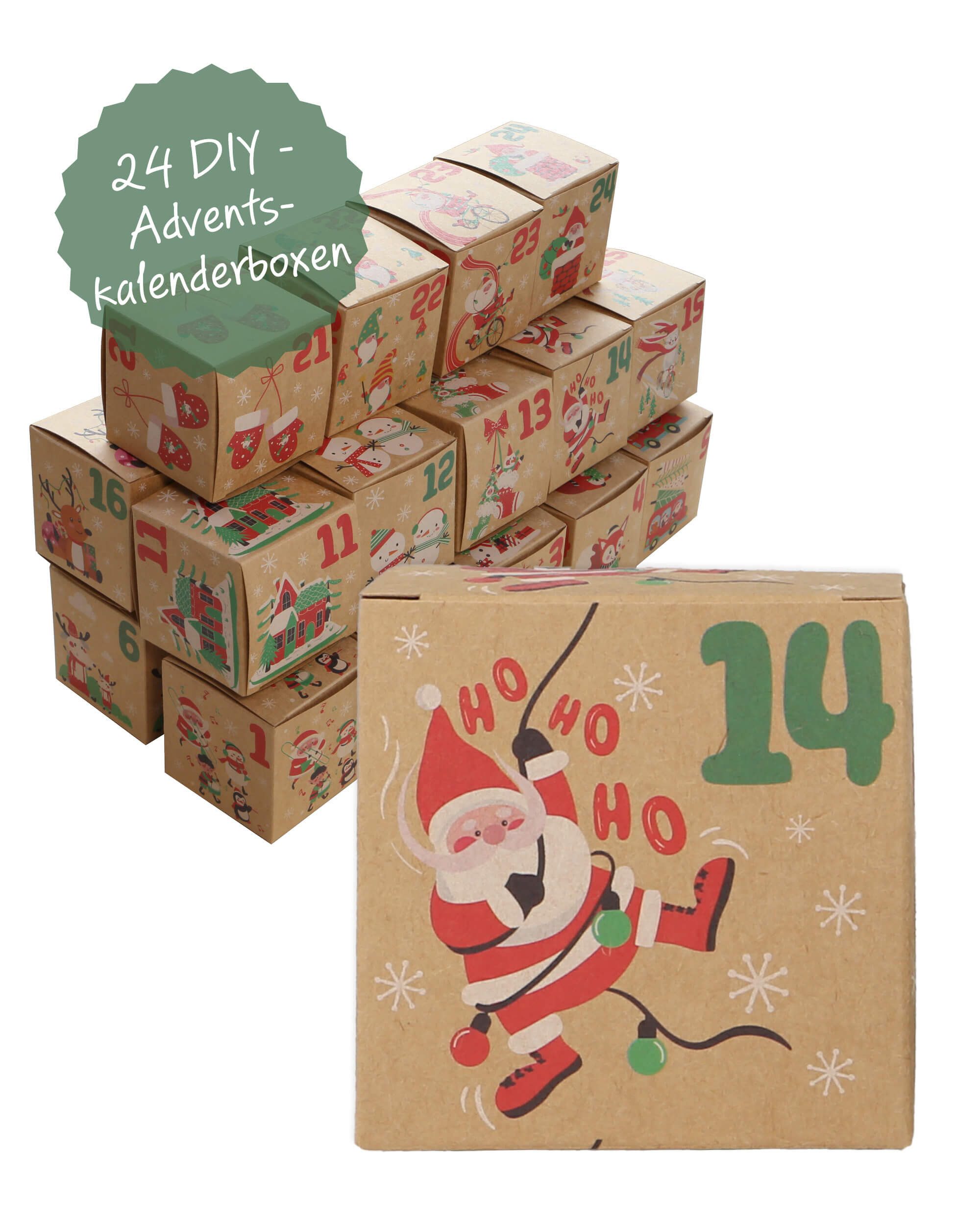 Online Pen DIY-Adventskalender Adventskalendermit 24 Geschenkboxen, mit 24 befüllbaren Geschenkboxen aus Kraftpapier, DIY