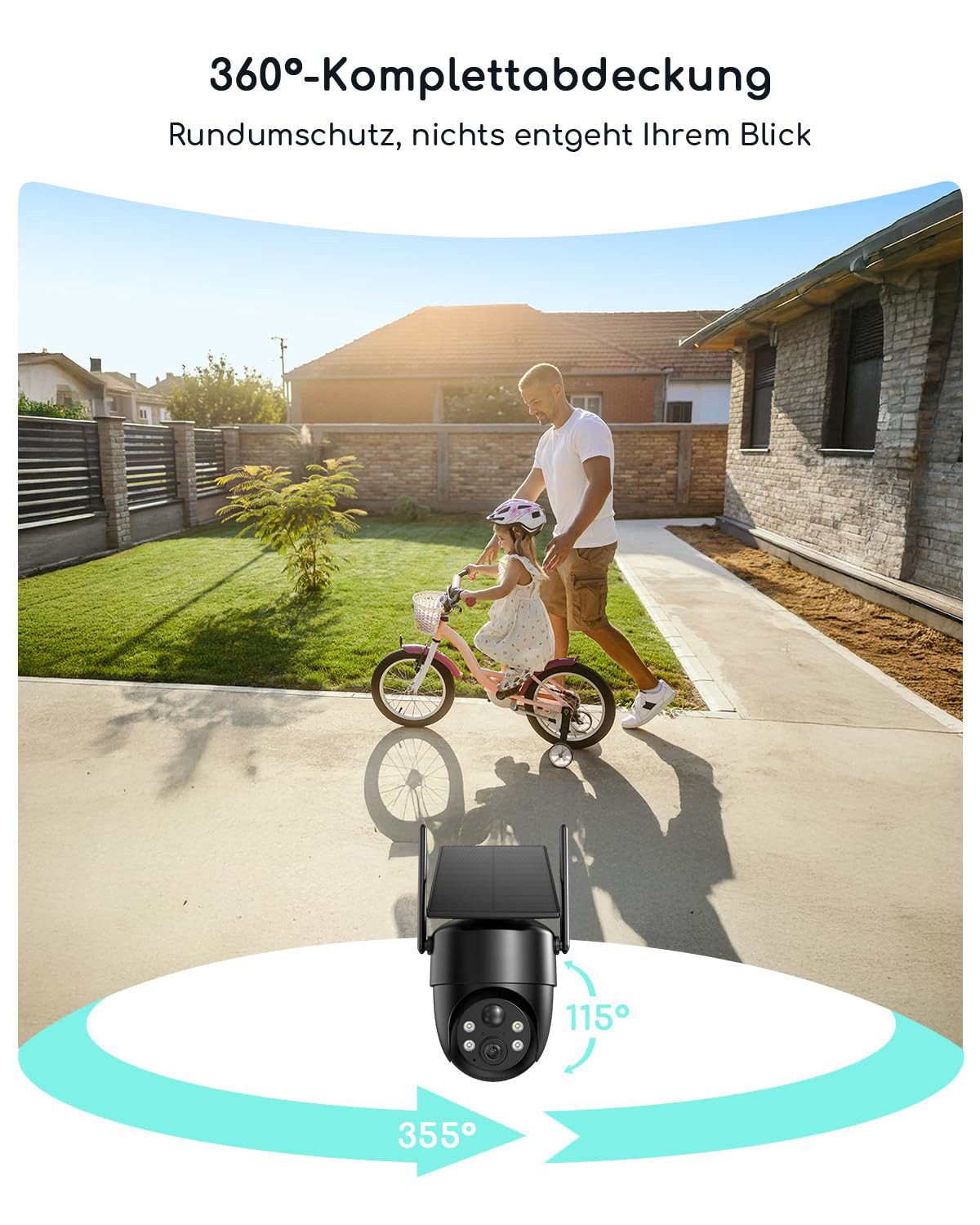 TWUFY IP-Überwachungskamera 2K 3MP Überwachungskamera Aussen Akku Solar, 100% Kabellos (Aussen, Outdoor, Außenüberwachung, Außen, Außenbereich, 1-tlg., 360° PTZ Kamera Außen, Farb-Nachtsicht, Kamera Überwachung Aussen mit Kabellose Installationsfreie Solarpanel)