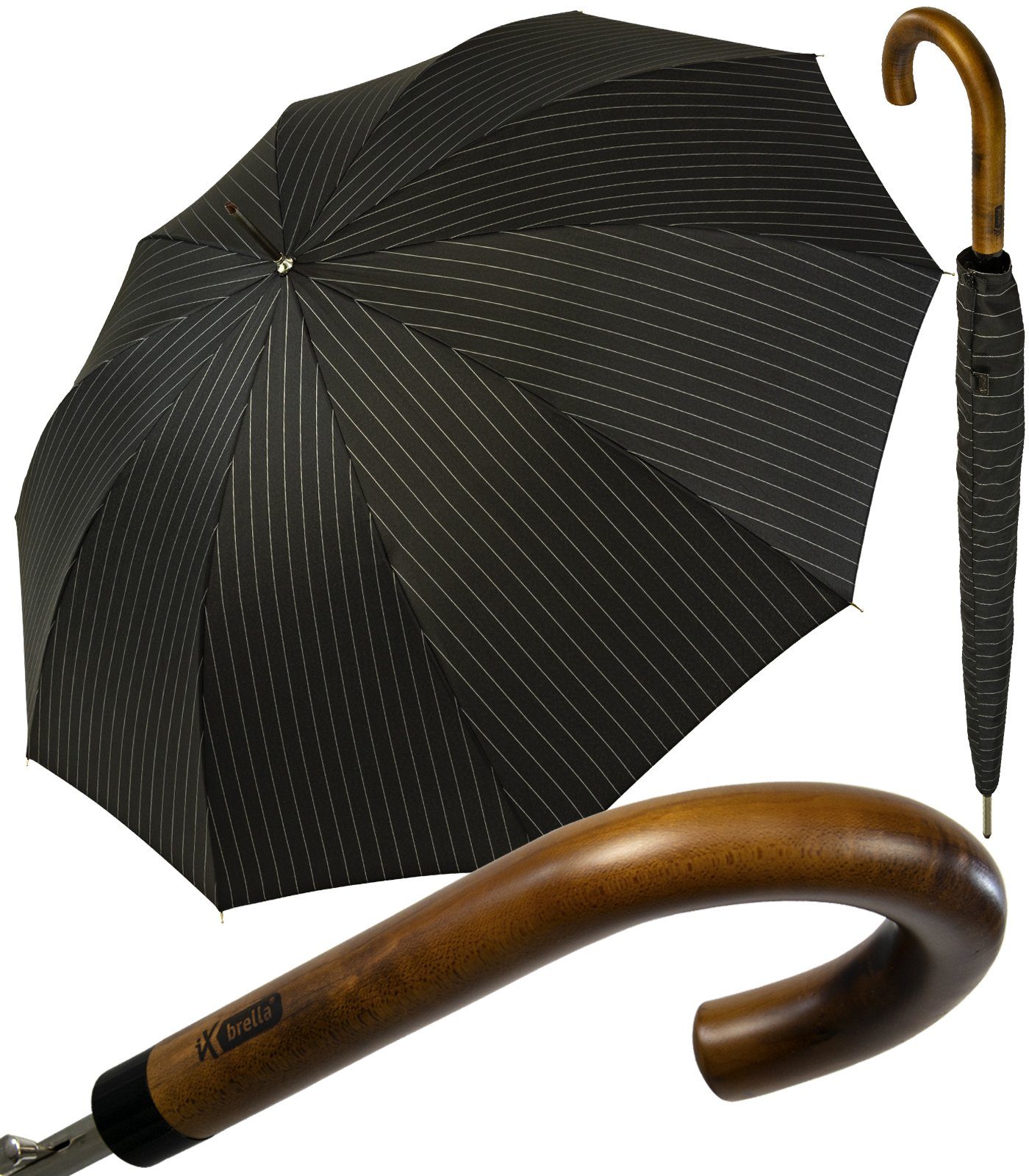 iX-brella Stockregenschirm High Quality mit Auf-Automatik und Stahlgestell, mit Echtholz-Rundhakengriff