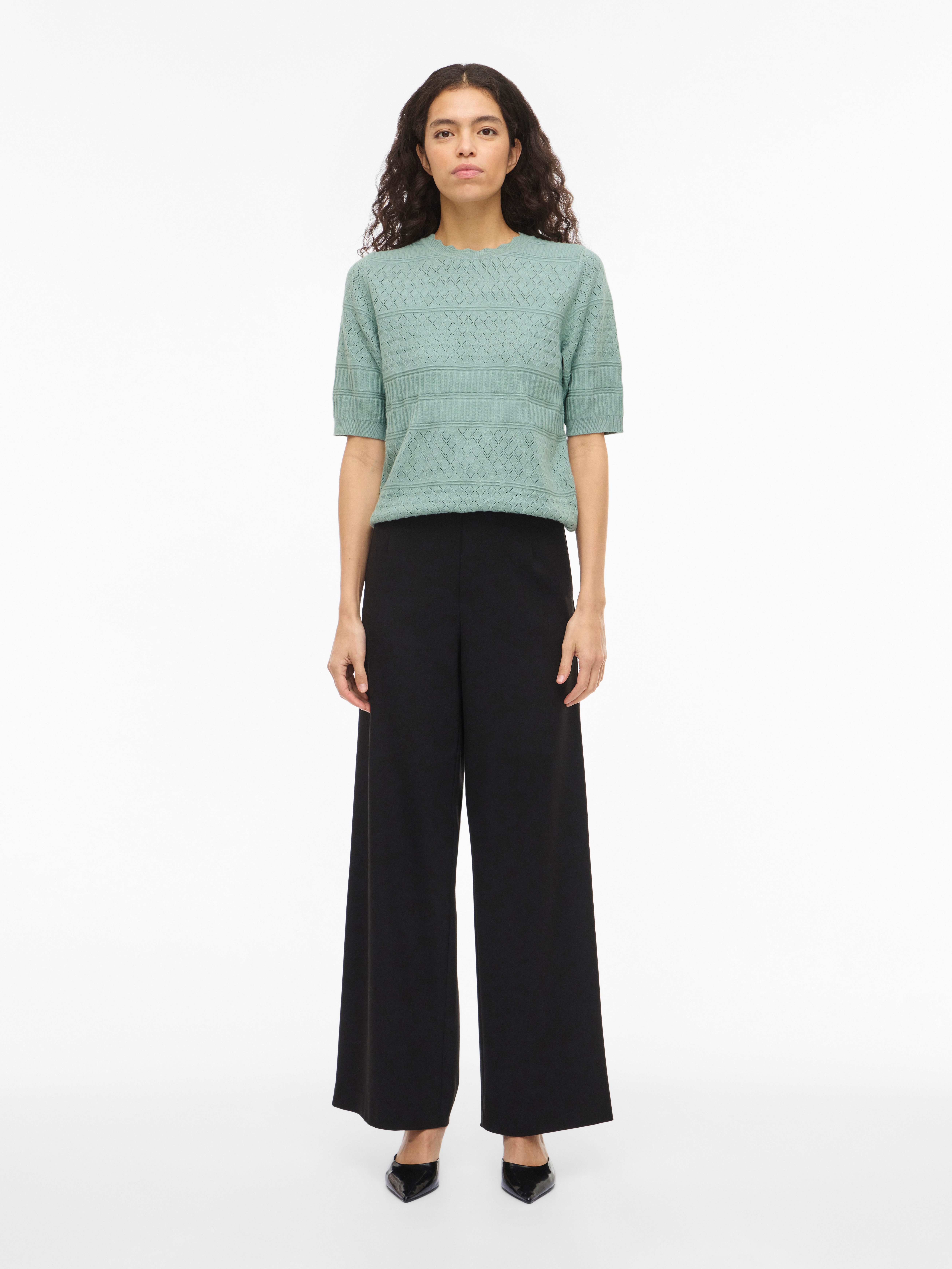 Vila Kurzarmpullover VIMILOS S/S O-NECK POINTELLE TOP - NOOS
