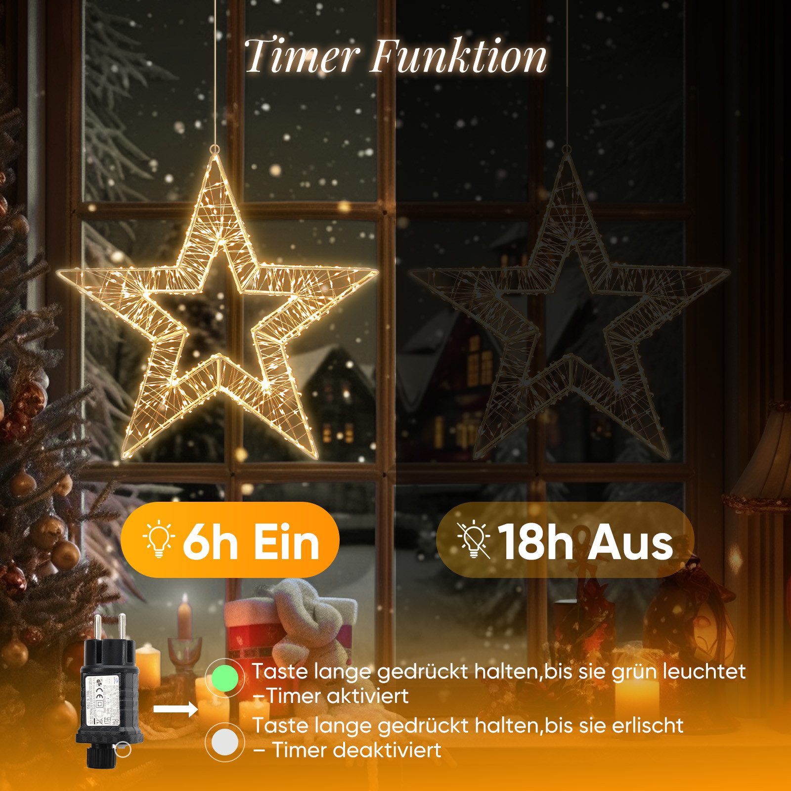 Salcar LED-Lichterkette Lichtkranz LED 3D-Dekokranz Weihnachtskranz Hängekranz Innen & Außen, Ø35cm 400LED/ 8 Modi/ Timer & Memory Stern Lichterkreis Warmweiß – Bild 4 von 5