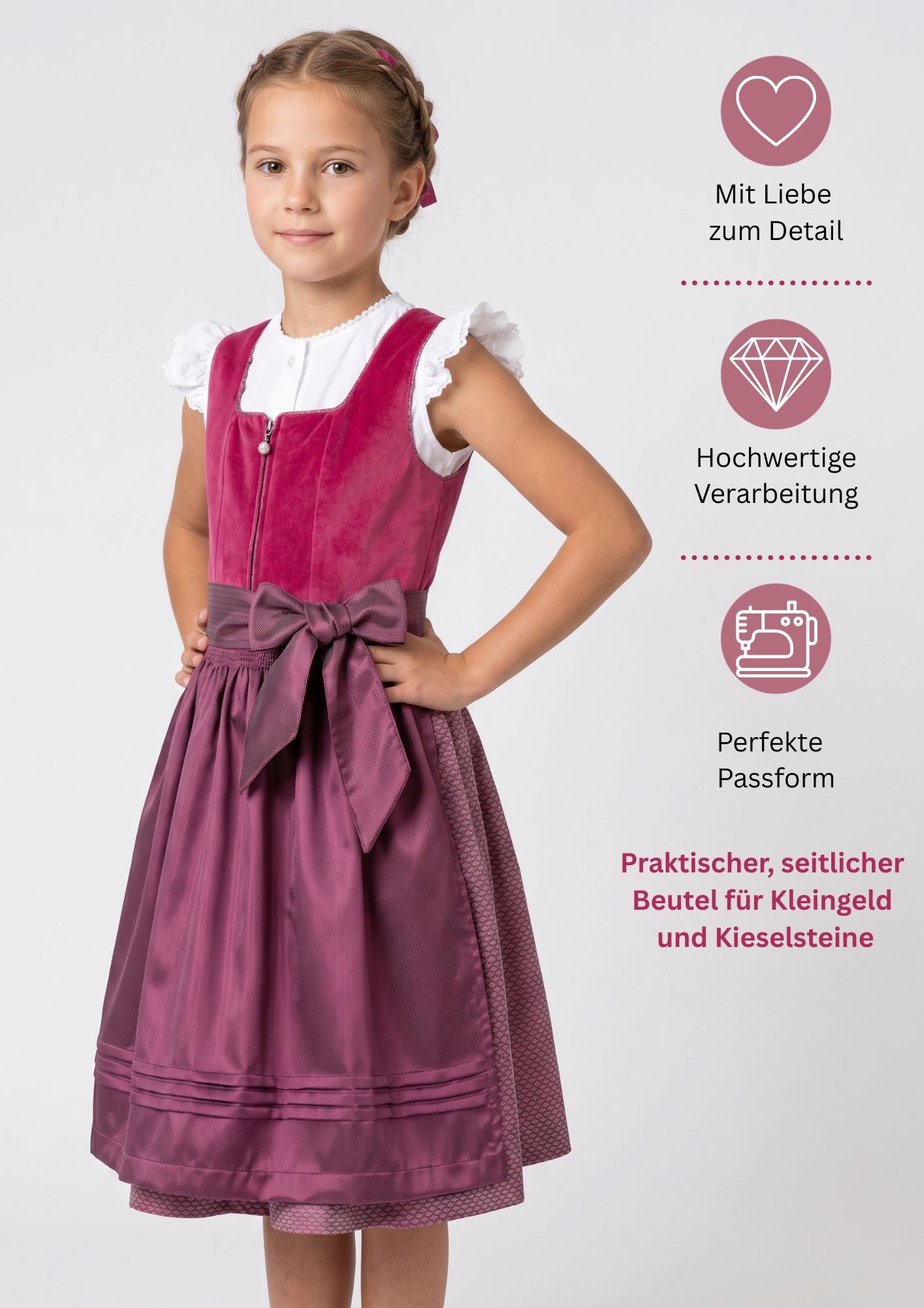Nübler Dirndl Kinderdirndl Scilla in Almrosa von Nübler - Rocklänge knielang