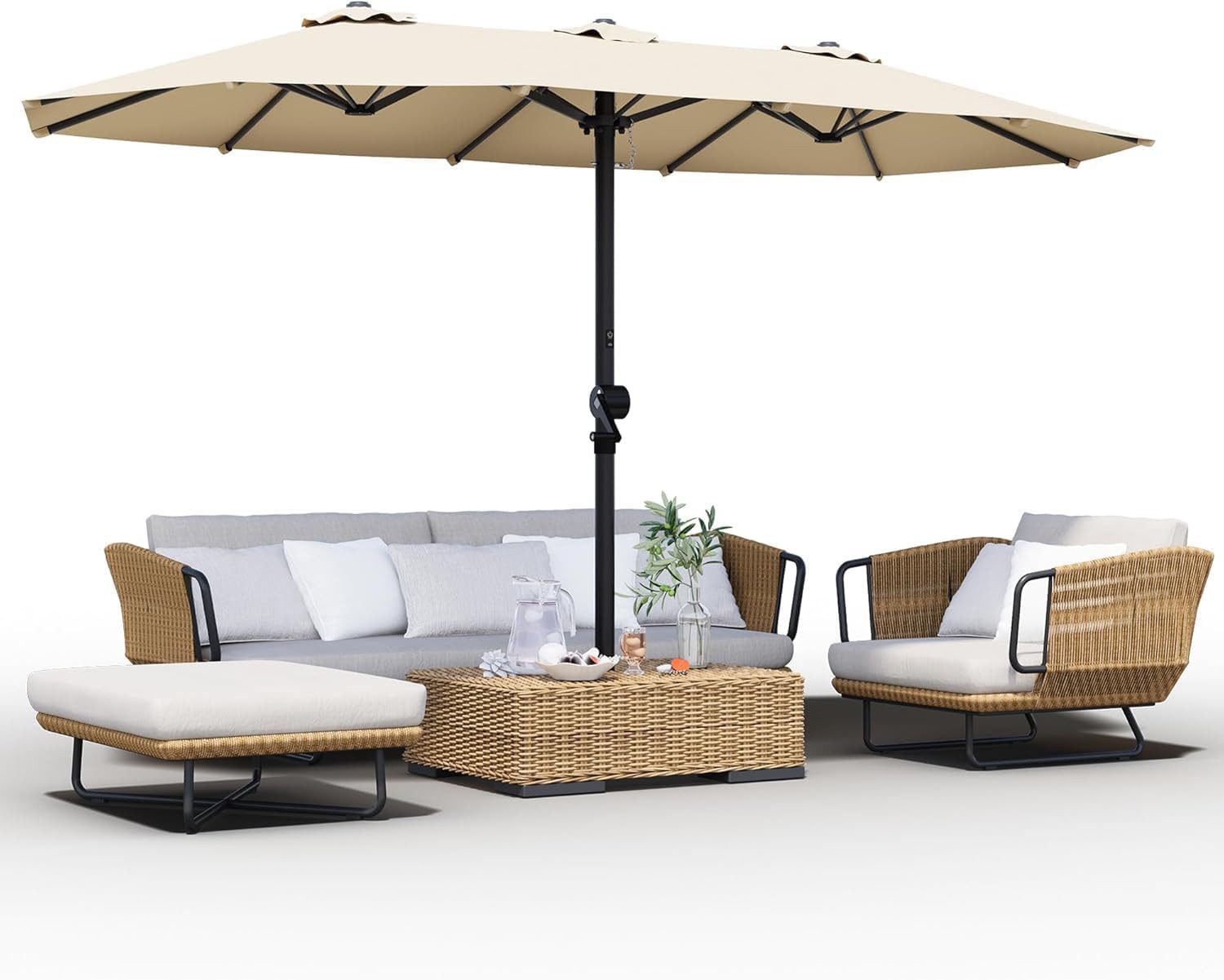 GarveeMore Sonnenschirm großer rechteckiger Sonnenschirm 270x460cm für Garten Terrasse, handkurbelbetrieben, UV-Schutz, windfest, ohne Sockel