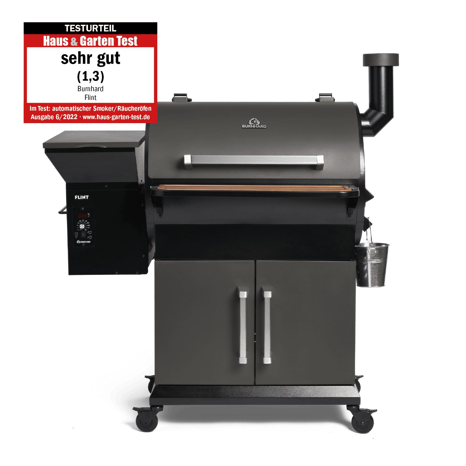 BURNHARD Smoker FLINT, Pelletsmoker, BURNHARD® FLINT Pellet Smoker – Digitaler BBQ Grill mit 7-in-1 Funktion – 180 bis 260 °C – Smoker Grill für Low & Slow – 8,5 kg Pellettank, 70°C - 230°C, Räucherofen inkl. Abdeckhaube