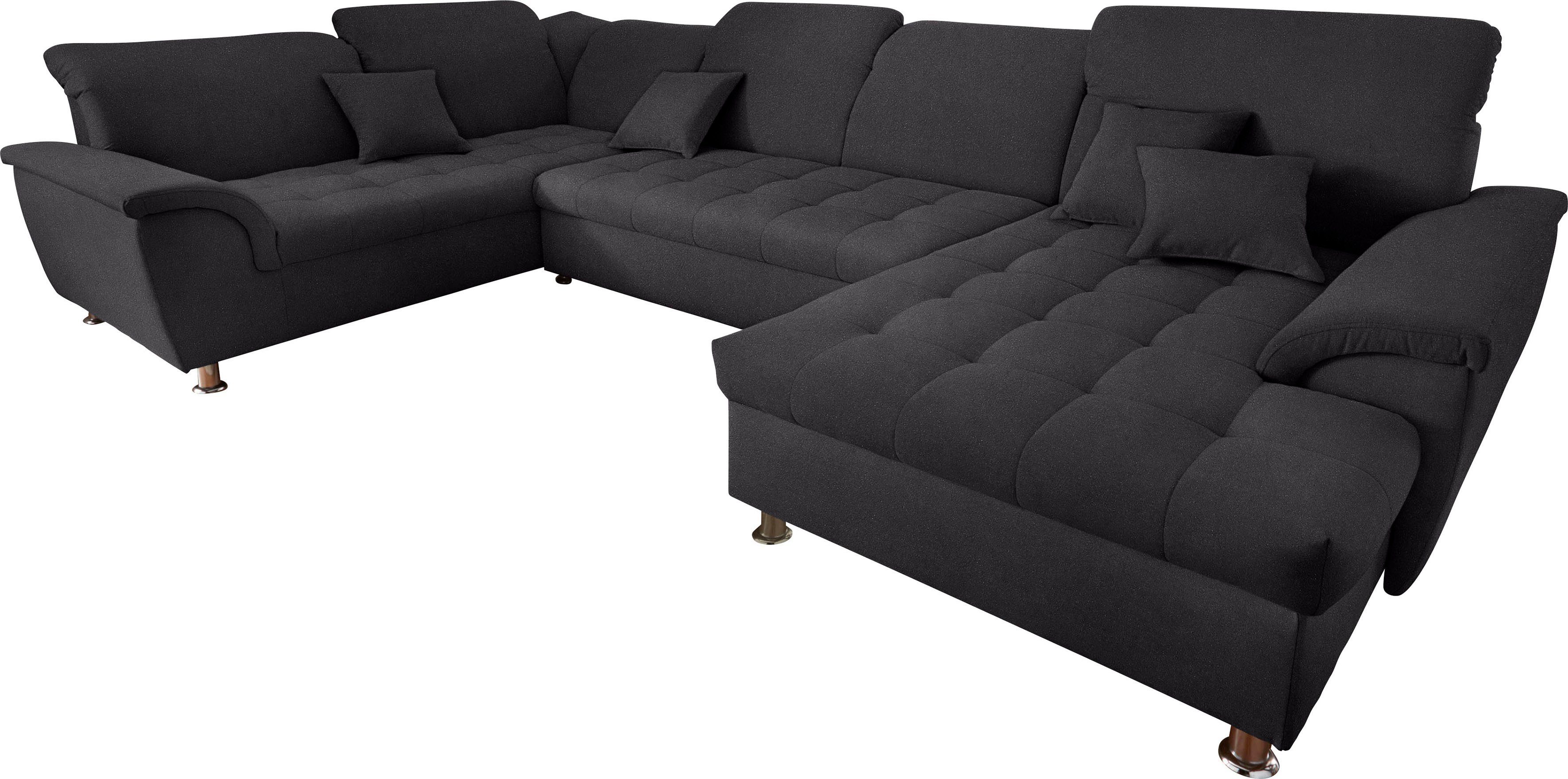 DOMO collection Wohnlandschaft Franzi optional mit Bettfunktion, Bettkasten & Kopfteilverstellung, XXL-Sofa, Recamiere rechts, graphite, B/T: 352/214 cm