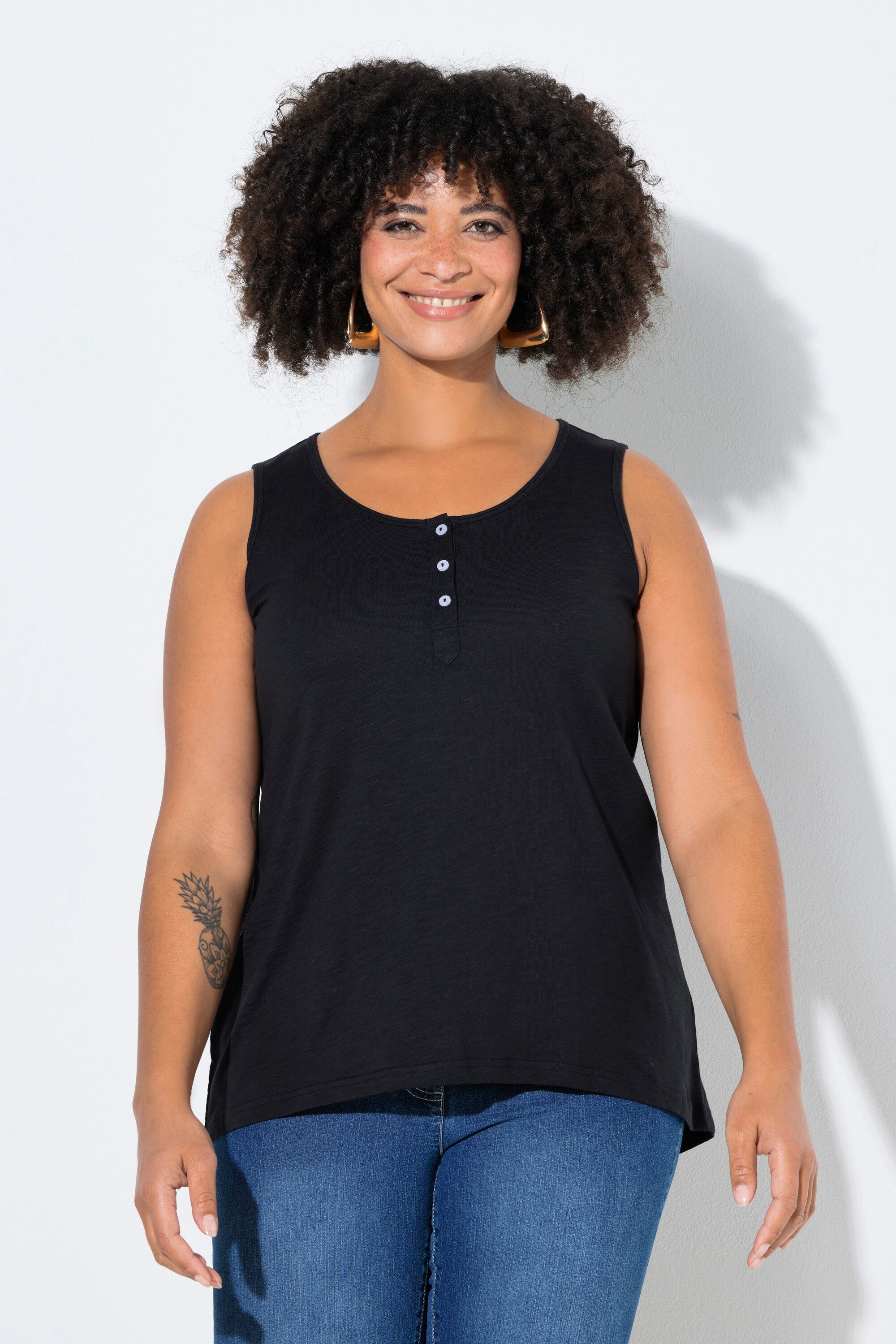 Angel of Style Longtop Jersey-Top A-Linie Flammjersey Knopfleiste