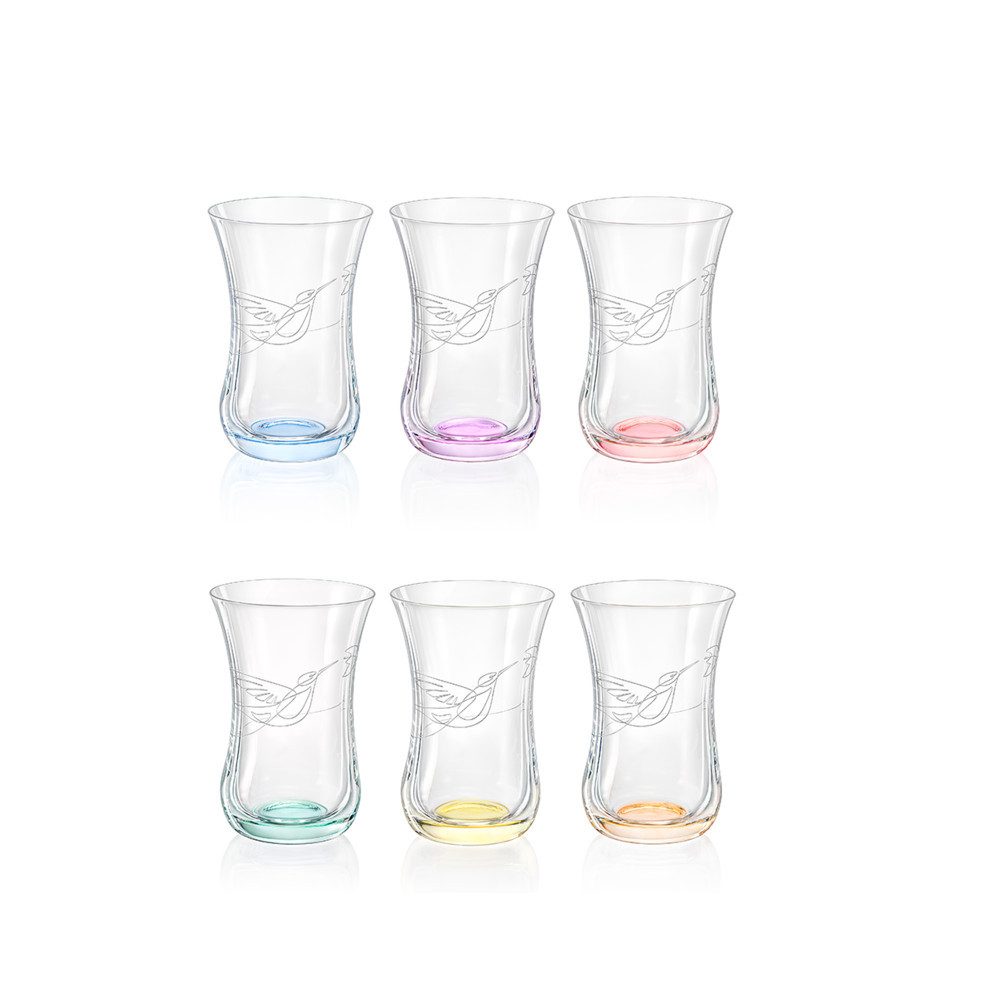 Crystalex Teeglas Türkische Чайные стаканы Colibri Стекло - Mini Nektar Gravur 120 ml 6er Set, Kristallglas, 6 unterschiedliche Farben, Kristallglas, Bohemia