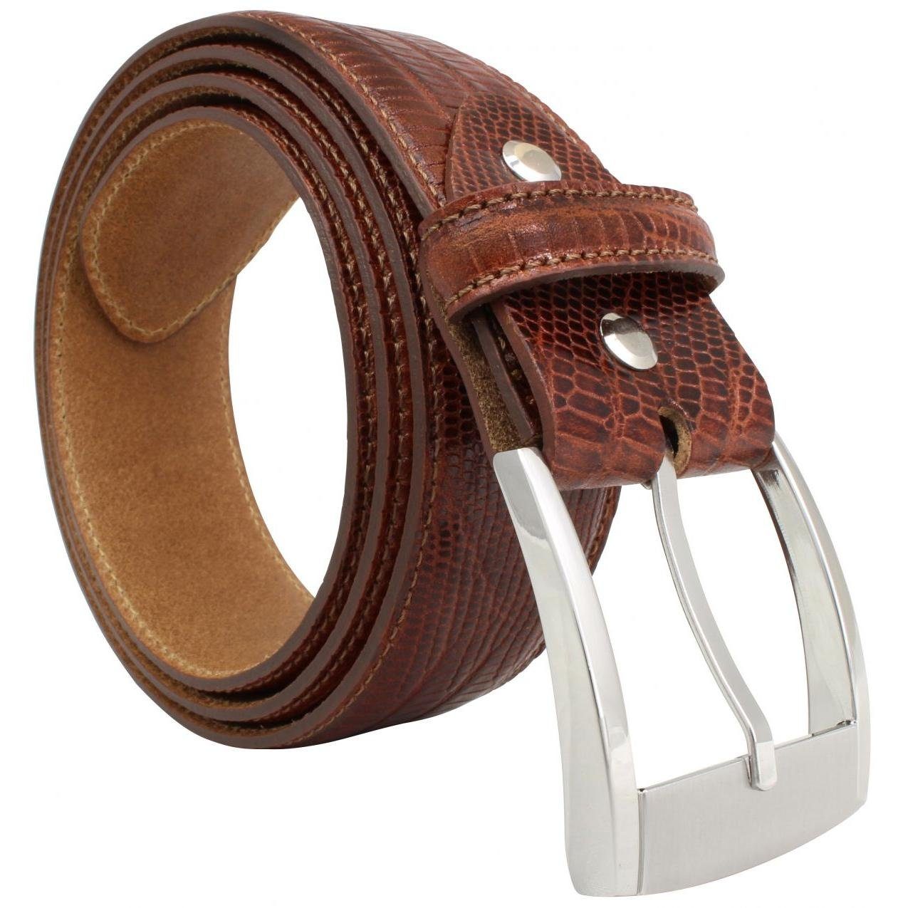 BELTINGER Rep 4 Ledergürtel Silber Echsenprägung cm Herren - für Damen 40mm Dunkelgrau, Gürtel mit Jeans-Gürtel