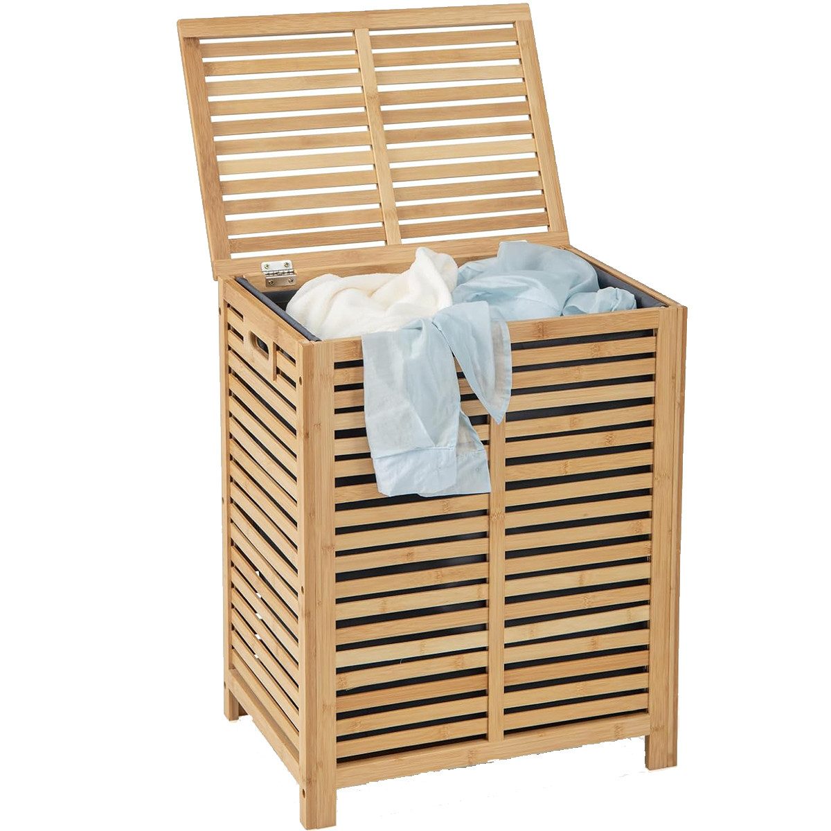 COSTWAY Wäschekorb, Bambus, 80L, mit Deckel & ausnehmbarem Wäschesack, Natu günstig online kaufen