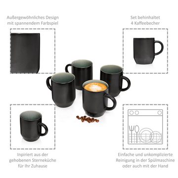 SÄNGER Becher Helsinki Kaffeebecher, Steingut, 300 ml, Schwarz mit grauem Akzent, Handmade