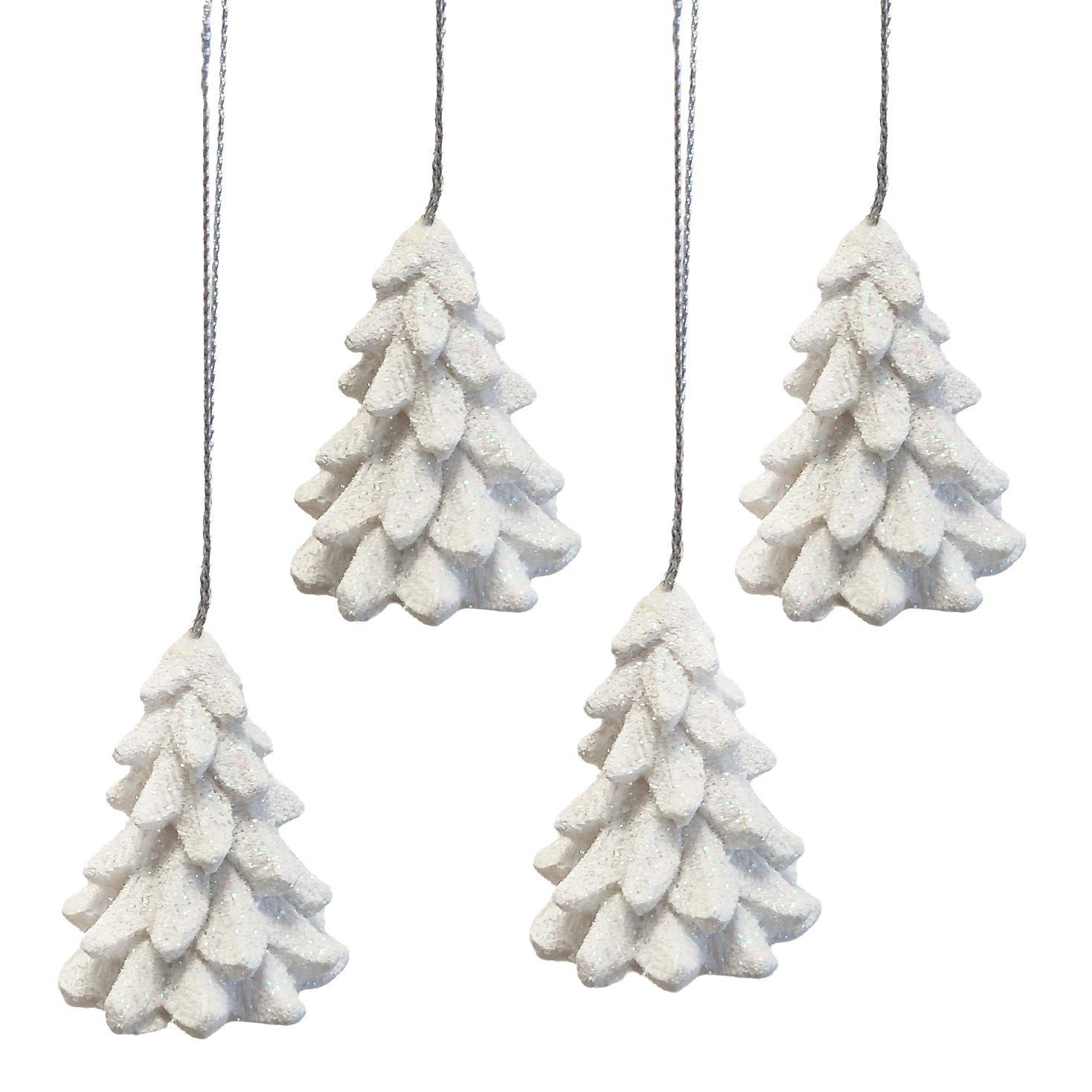 Logbuch-Verlag Baumbehang Weihnachtsanhänger Bäume 4er Set Weiß 4,5 cm Polyresin mit Glitzer –