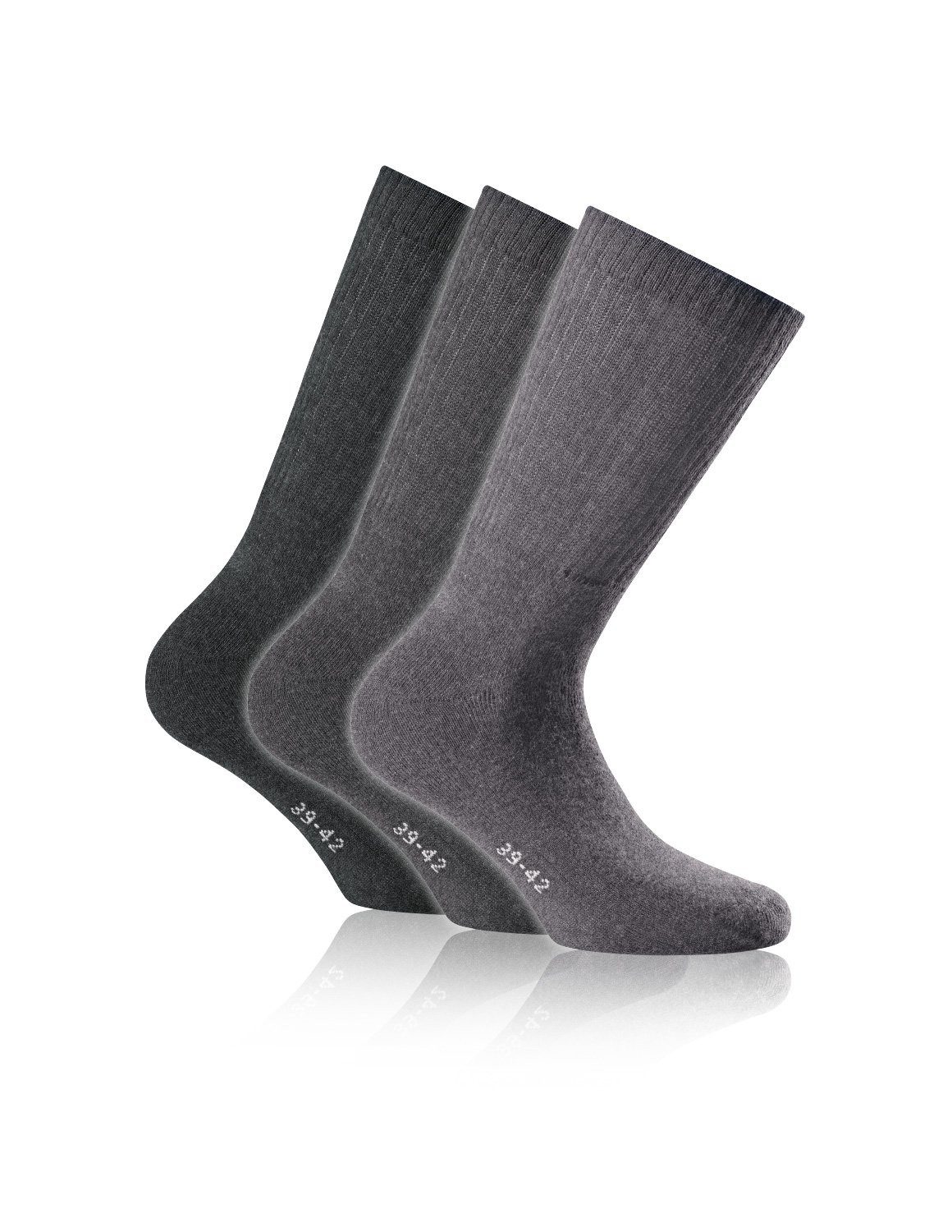 Rohner Socks Tennissocken Crew Basic (superweich) hellgrau/grau/dunkelgrau - 3 Paar