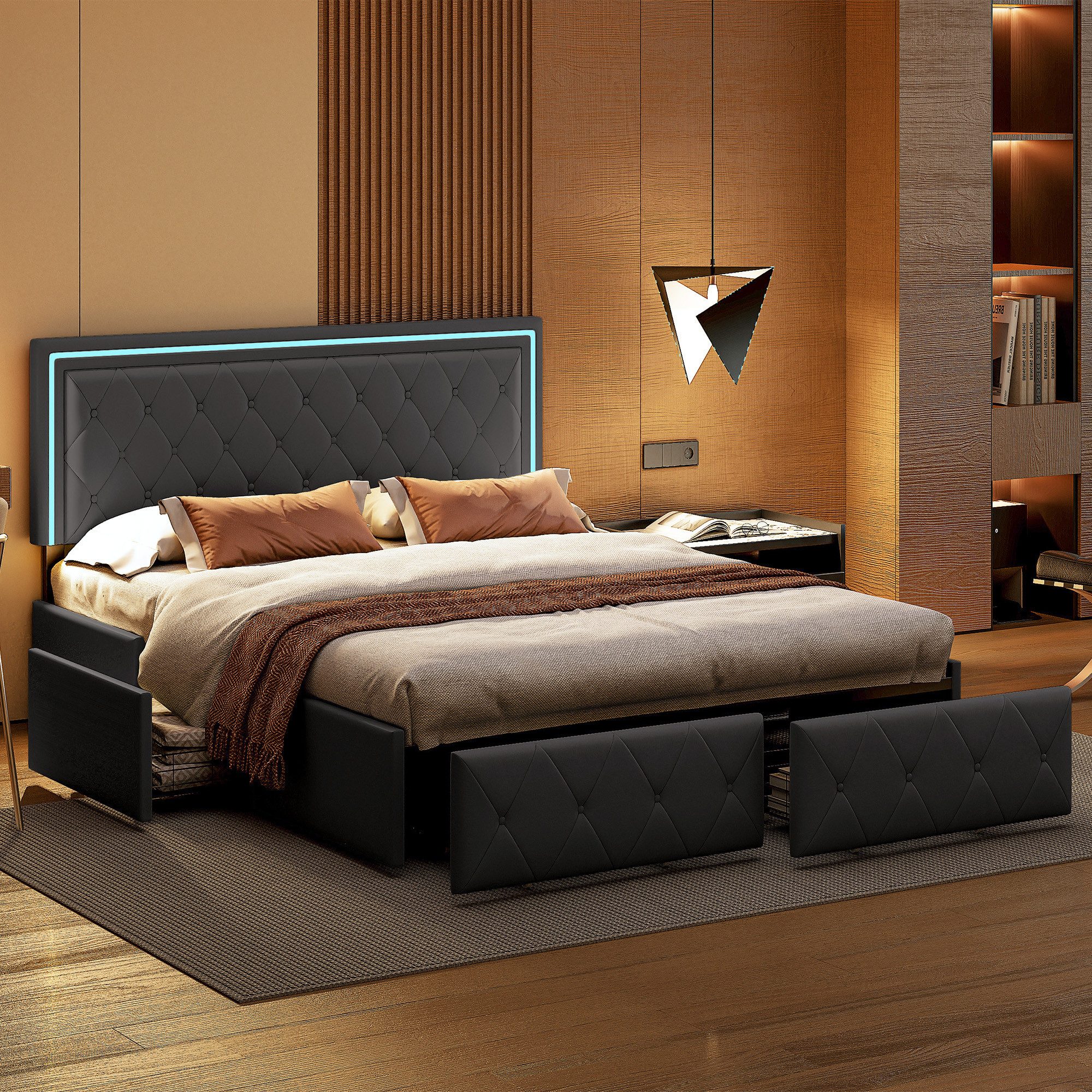 Furnishings Home Polsterbett Stauraumbett Doppelbett inkl. LED + Schubladen günstig online kaufen