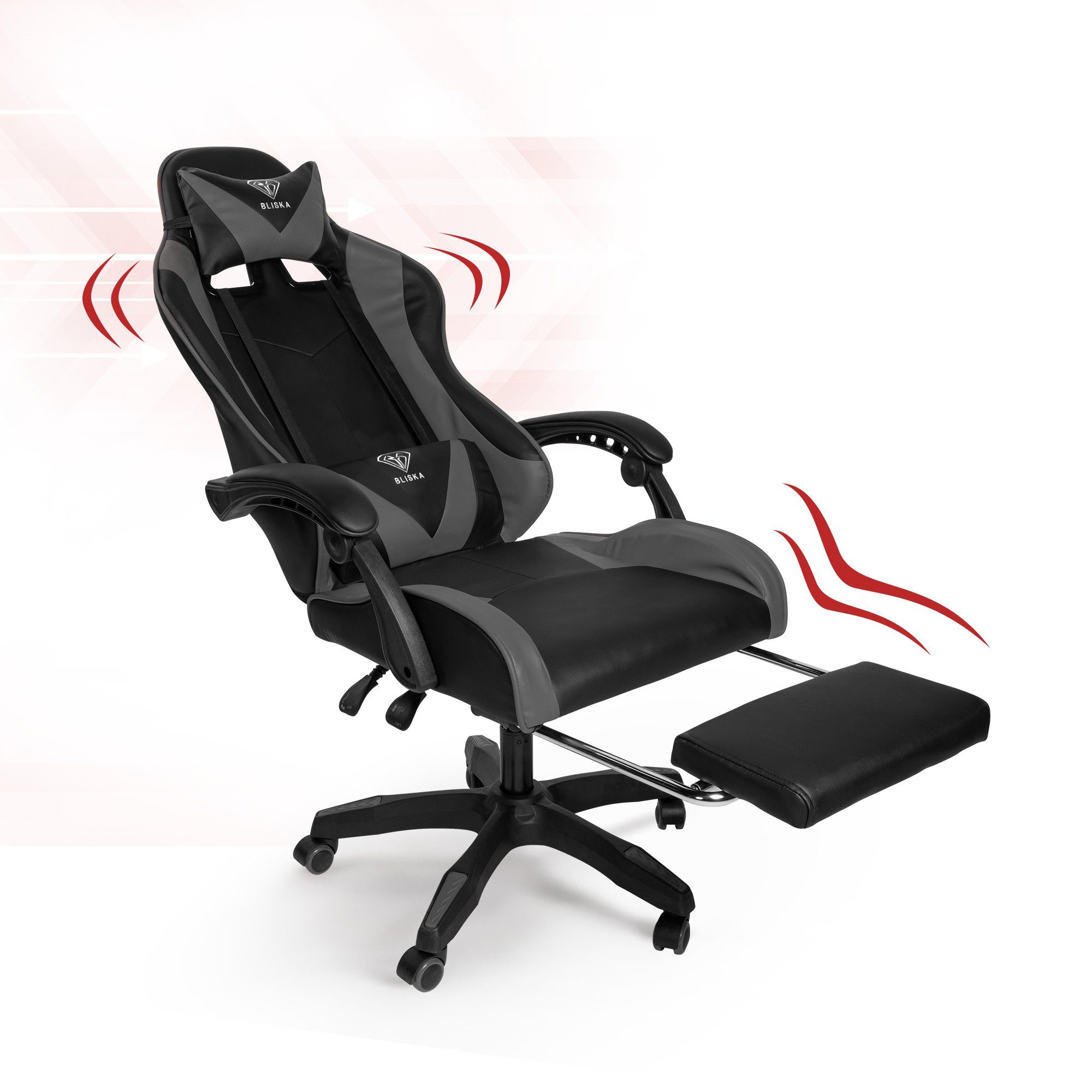 TRISENS Chefsessel Konrad (1 Gaming Schwarz/Grau flexiblen Design-Armlehnen Stuhl Stück), mit mit Fußstütze Chair Gaming