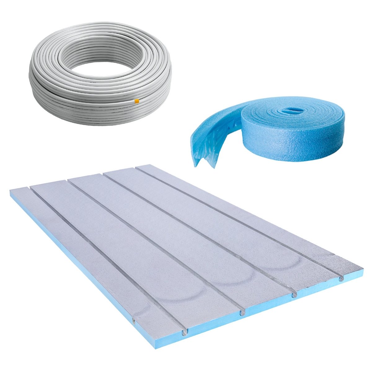 Belvit Fußbodenheizung Set Trockenbau XPS 25 mm Stärke, Komplettset mit Metallverbundrohr, (Spar-Set), Randdämmstreifen, für MDF Trockenestrich, Warmwasser betrieben