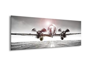 artissimo Glasbild Glasbild 80x30cm Bild aus Glas schwarz-weiß Foto Flugzeug, Vintage-Fotografie: Flugzeuge