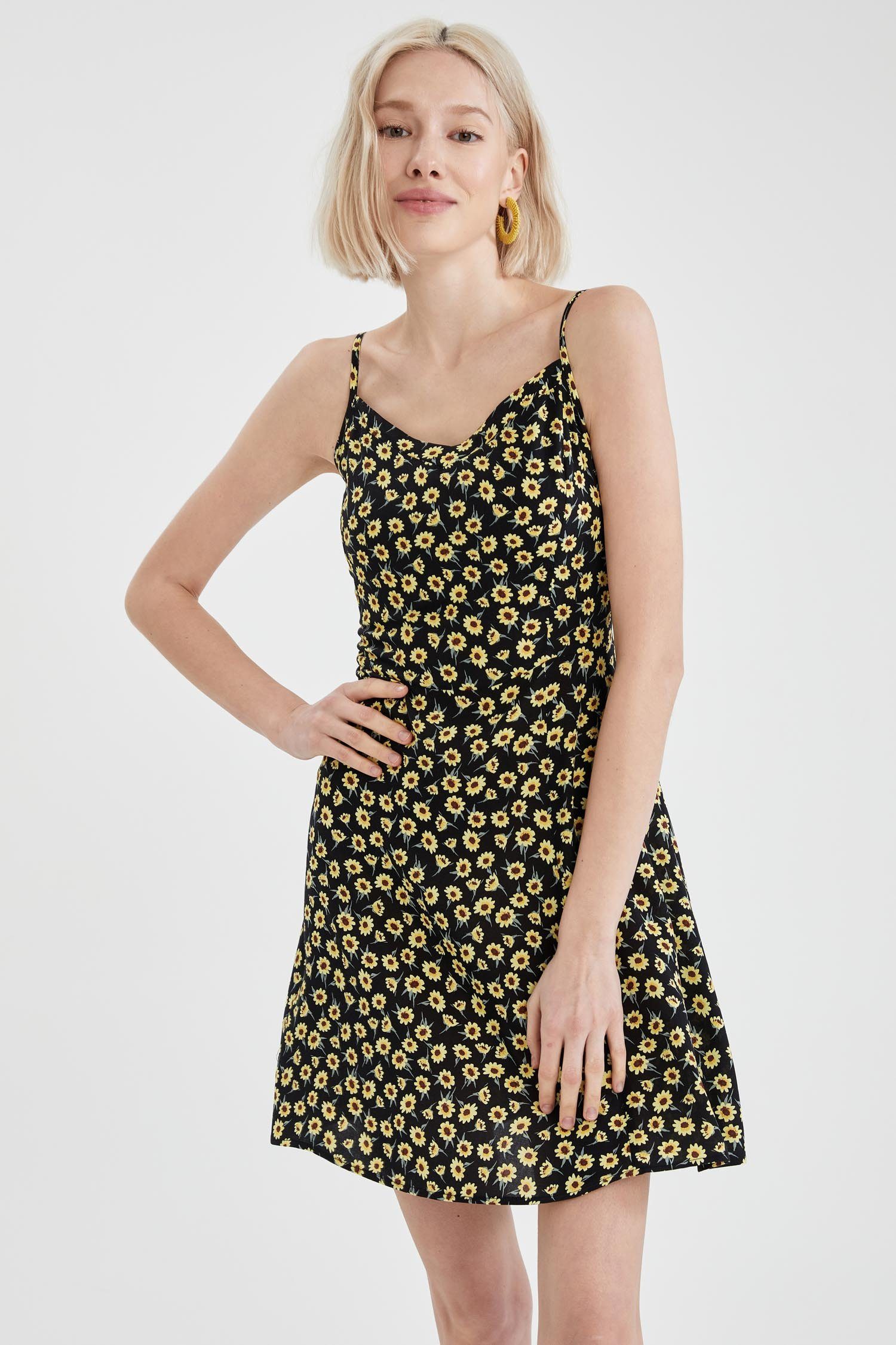 DeFacto Minikleid Damen Kleid SLIM FIT V NECK | Kleider