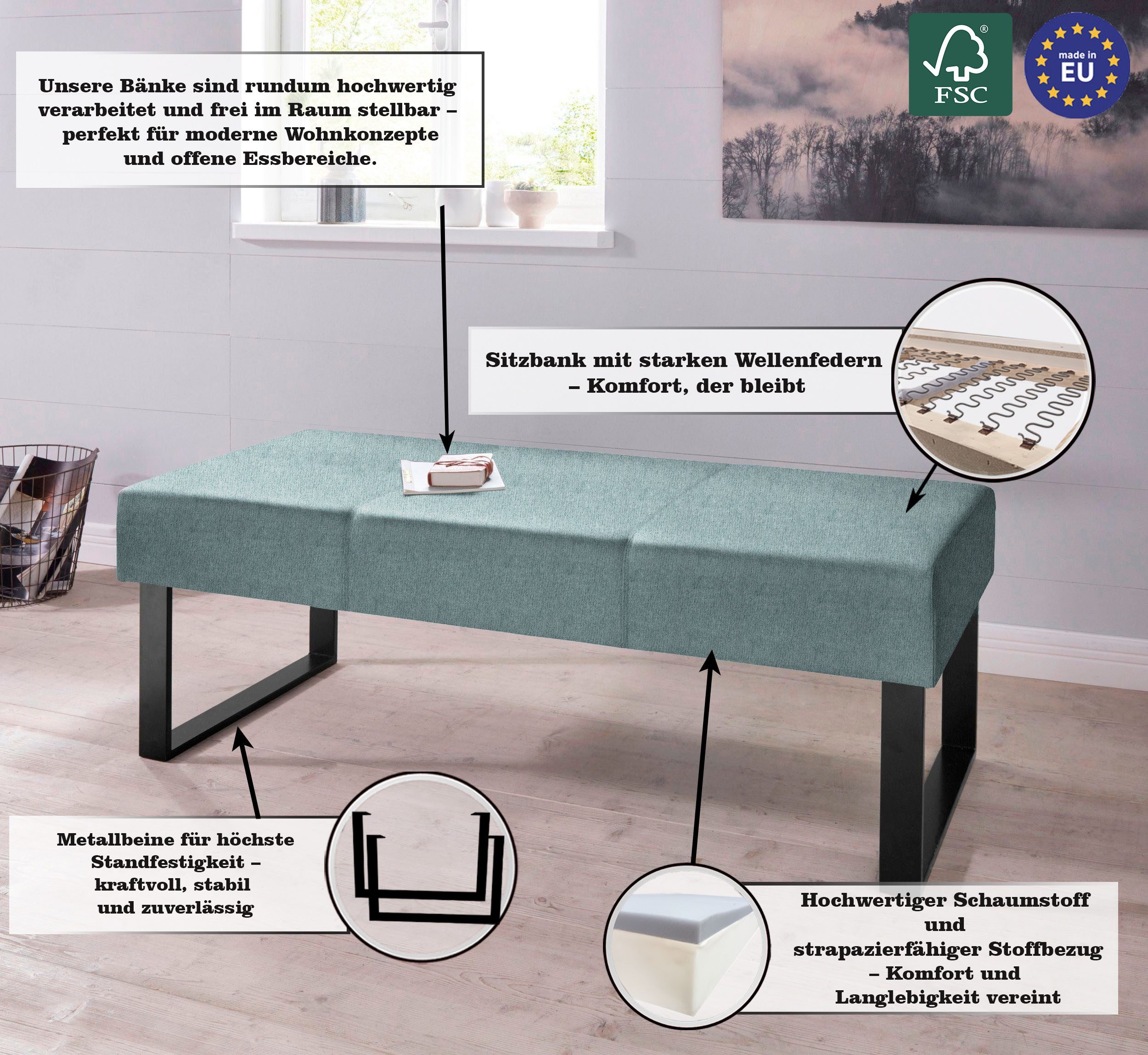 OTTO home Sitzbank Oliver, Breite 140cm, mit Metallgestell