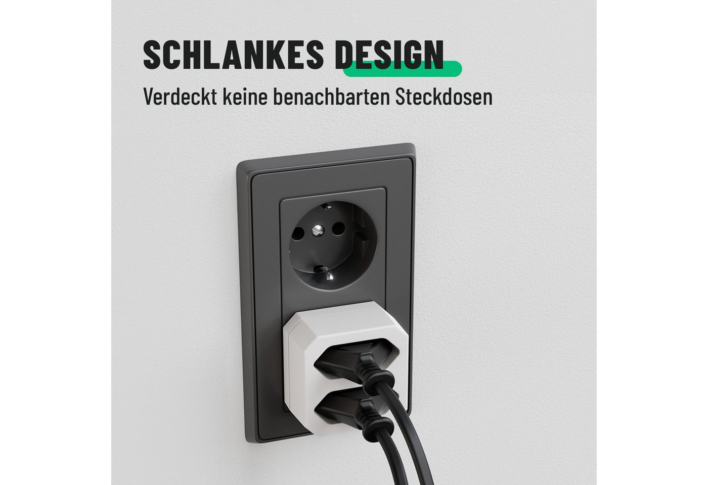 Thumbnail - greate. 6x 2fach Steckdosenadapter bis 1100W, 2er Mehrfachsteckdose ohne Kabel Mehrfachsteckdose 2-fach (Erhöhter Berühr...