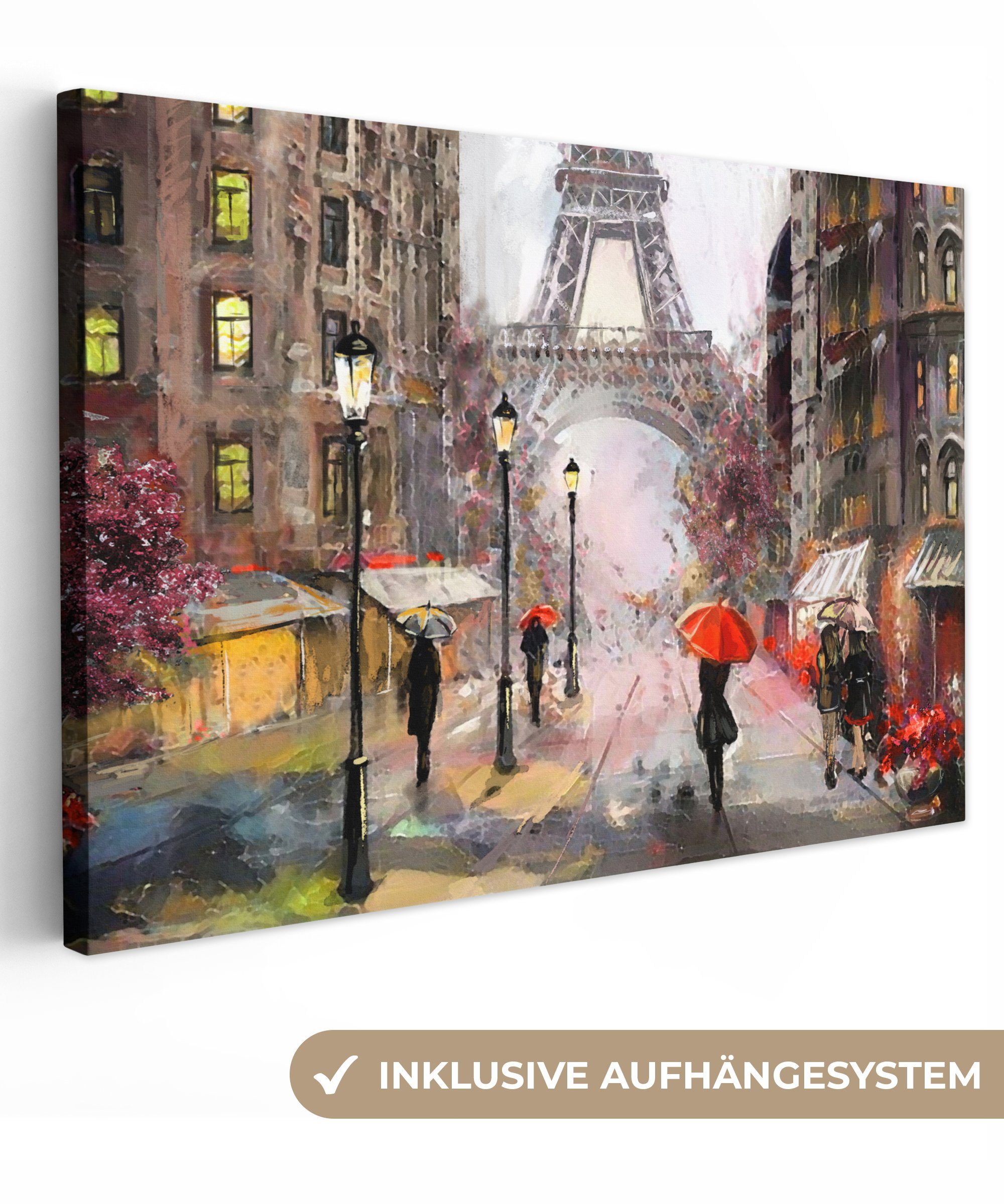 cm Gemälde Eiffelturm (1 Regenschirm OneMillionCanvasses® - Wohnbereiche, großes, Gemälde, St), für Paris - 120x80 - alle Ölgemälde, XXL, Wandbild - Gemälde