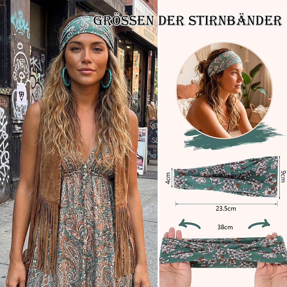 AFKSMILE Stirnband 8 Stück Haarbänder Damen, Elastisches Boho Stirnband Print Haarschmuck Breites Kopfband Weiches Haarband Mehrfarbig Blumendruck für Lauf Yoga – Bild 2 von 5