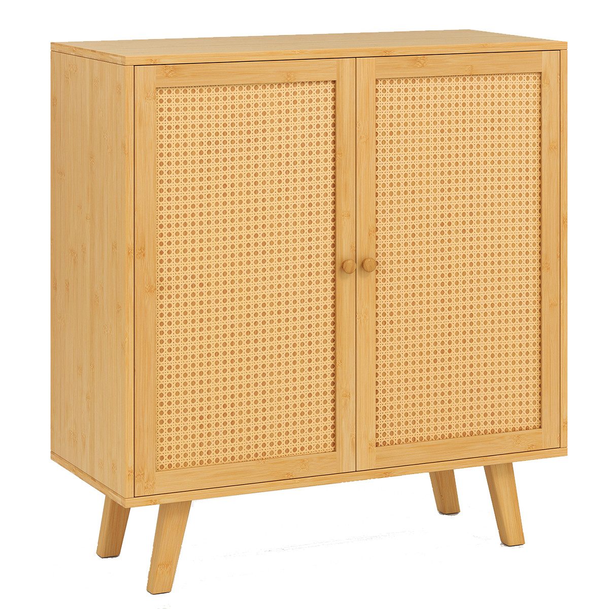 COSTWAY Küchenbuffet Sideboard Küchenschrank mit 2 Rattantüren, Bambus günstig online kaufen