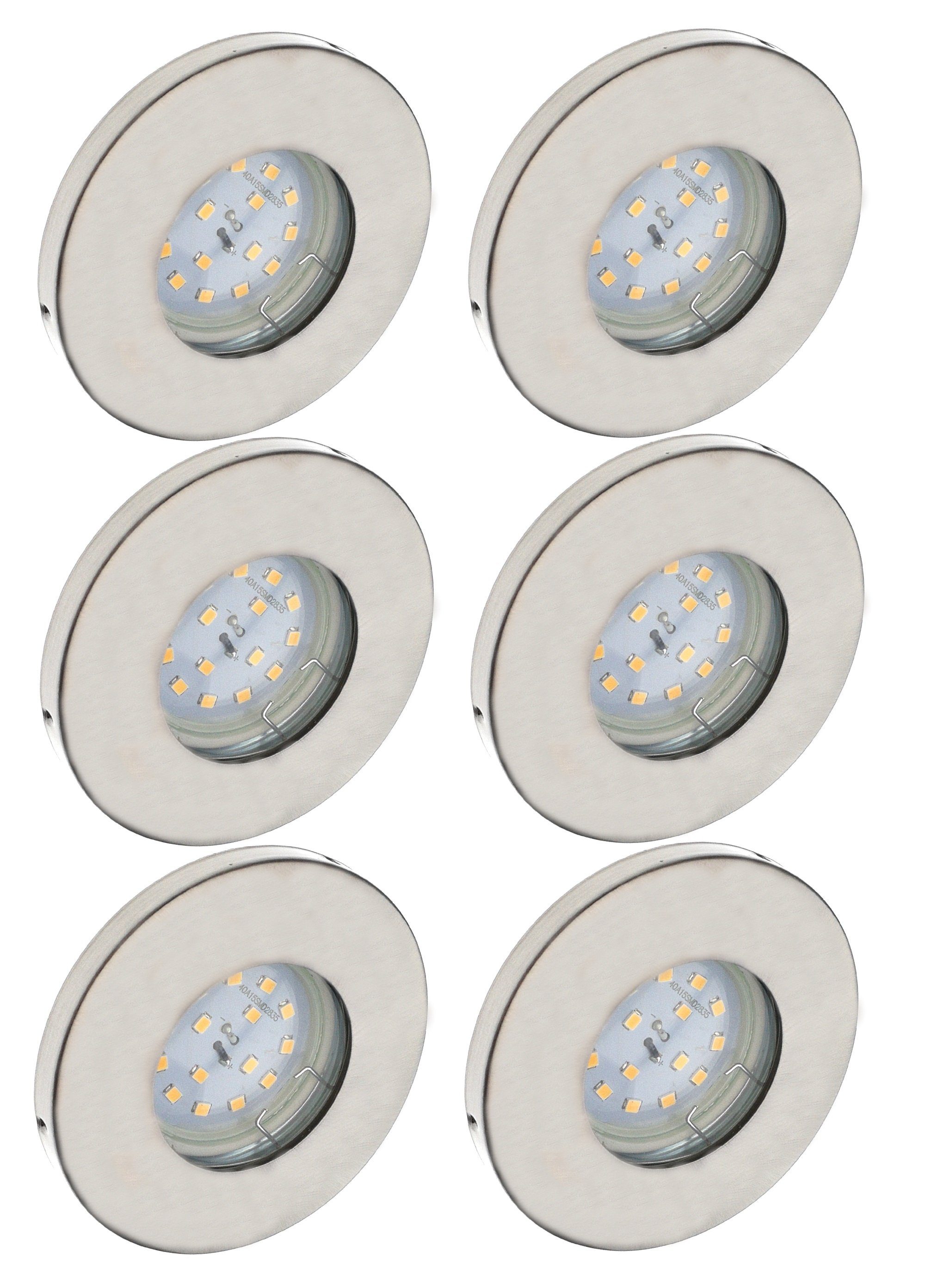 TRANGO LED Einbauleuchte, 6er Set IP65 LED Einbaustrahler 6729IP65-062GUSDAK in Edelstahl gebürstet inkl. 6x 5 Watt 3-Stufen dimmbar GU10 LED Leuchtmittel 3000K warmweiß Bad, Außen, Einbauspot, Deckenleuchte, Deckenspots