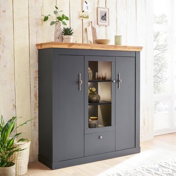 Lomadox Highboard CESENA-61, inkl. Beleuchtung in anthrazit mit Wotan Eiche Nb., 141/146/45 cm