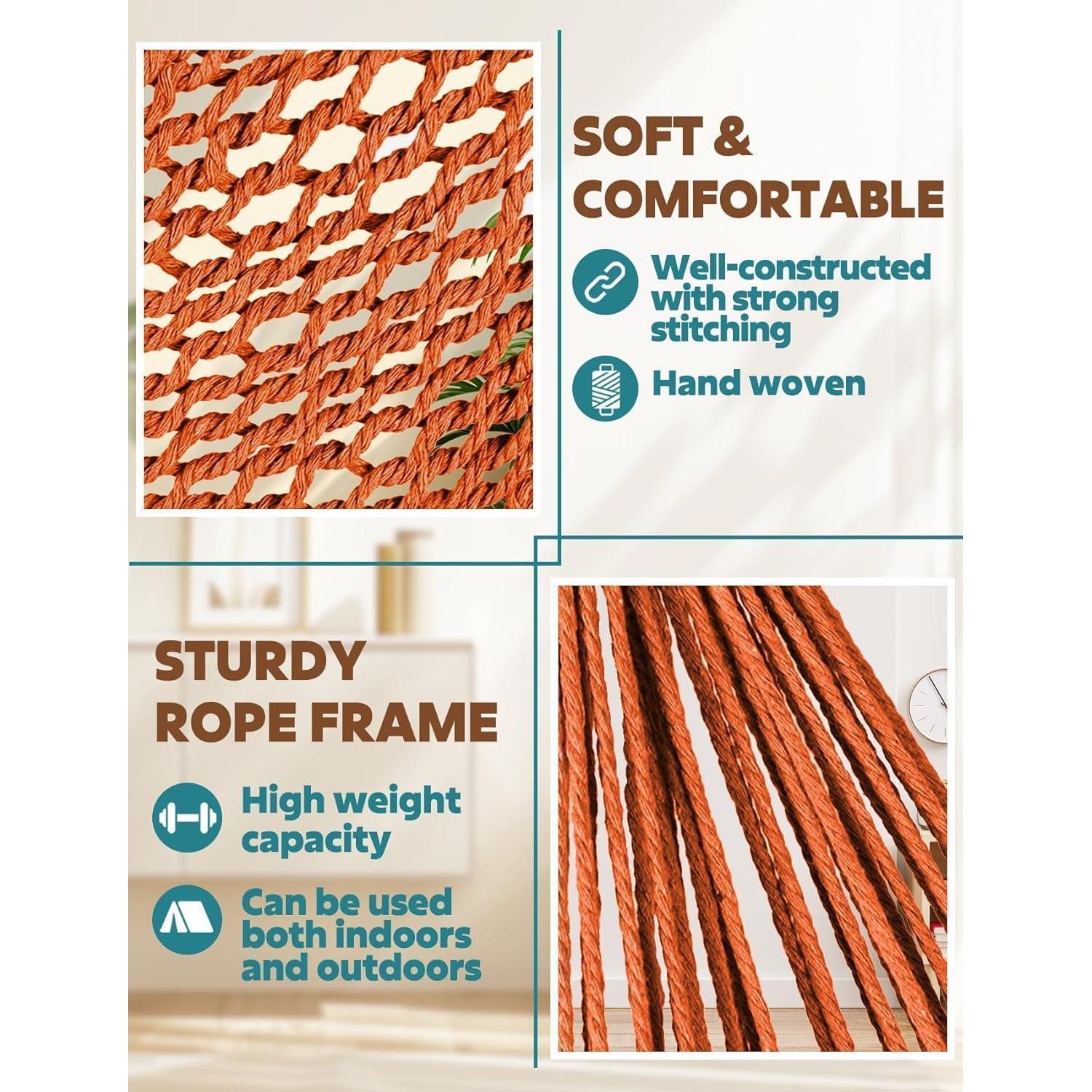 LuxusKollektion Hängesessel Hängesessel Baumwollseil Netz 240x80cm Orange Braun Rot Blau – Bild 5 von 5