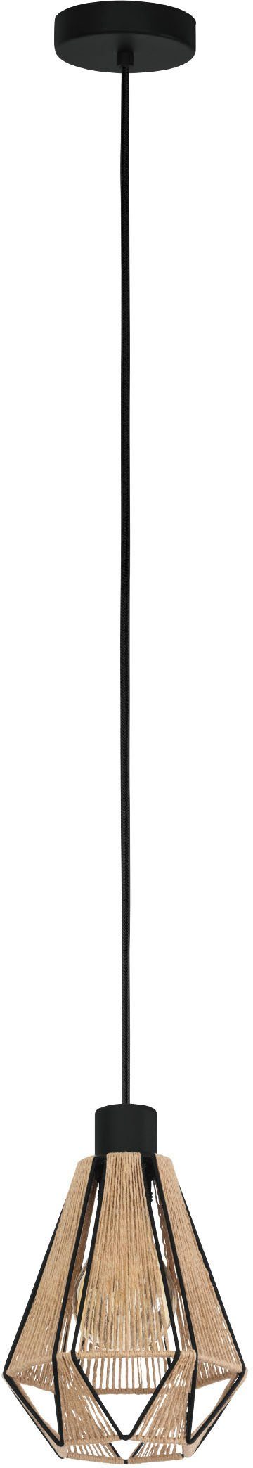 EGLO Hängeleuchte ADWICKLE Pendellampe, Stahl und Textil, Hängelampe, Esszimmerlampe, ohne Leuchtmittel, Leuchtmittel wechselbar, Hängelampe, Wohnzimmerlampe, Pendelleuchte, Esszimmerlampe, Hanf, E27