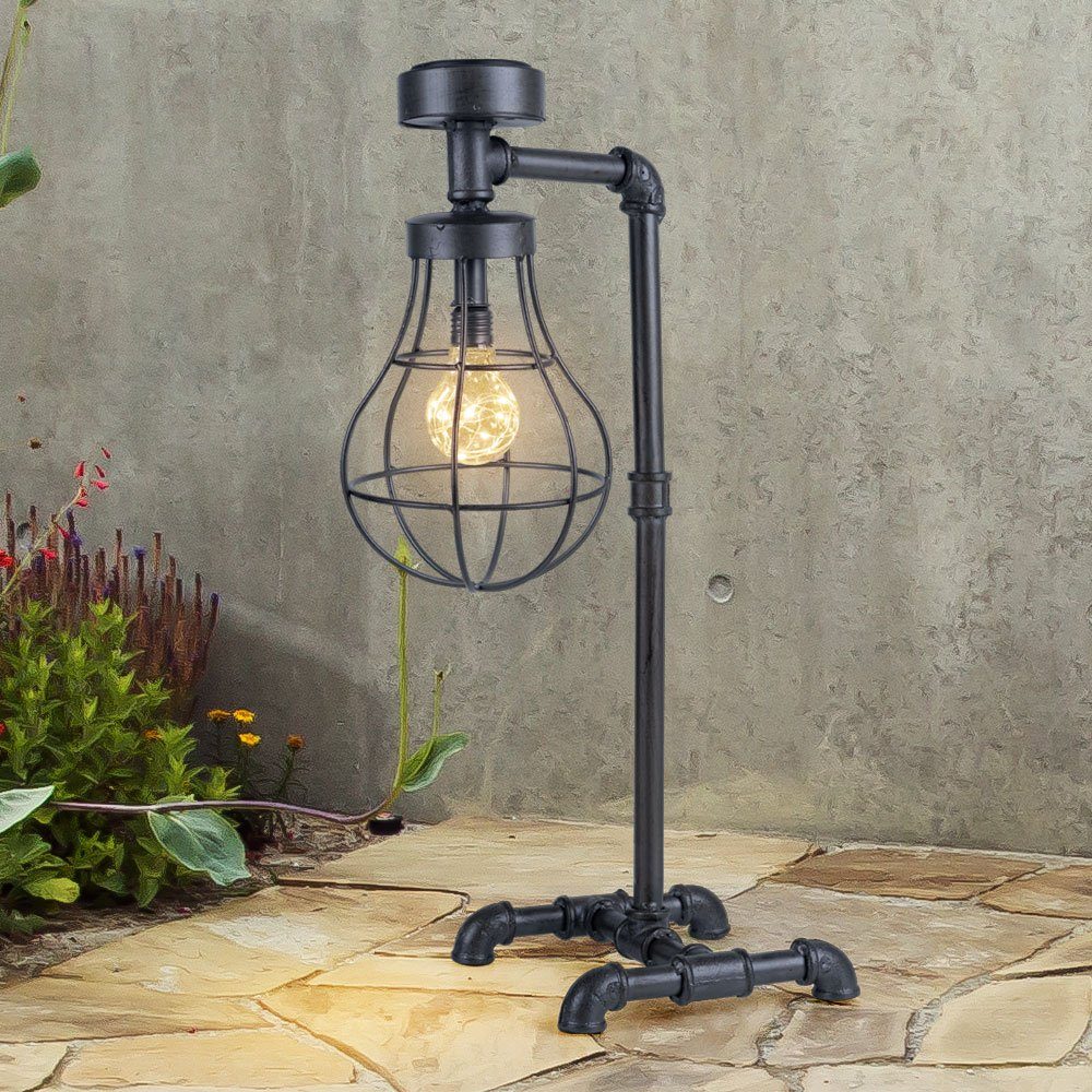 etc-shop Gartenleuchte, LED-Leuchtmittel fest verbaut, VINTAGE LED Solar Steh Stand Lampe Terrassen Guss Eisen