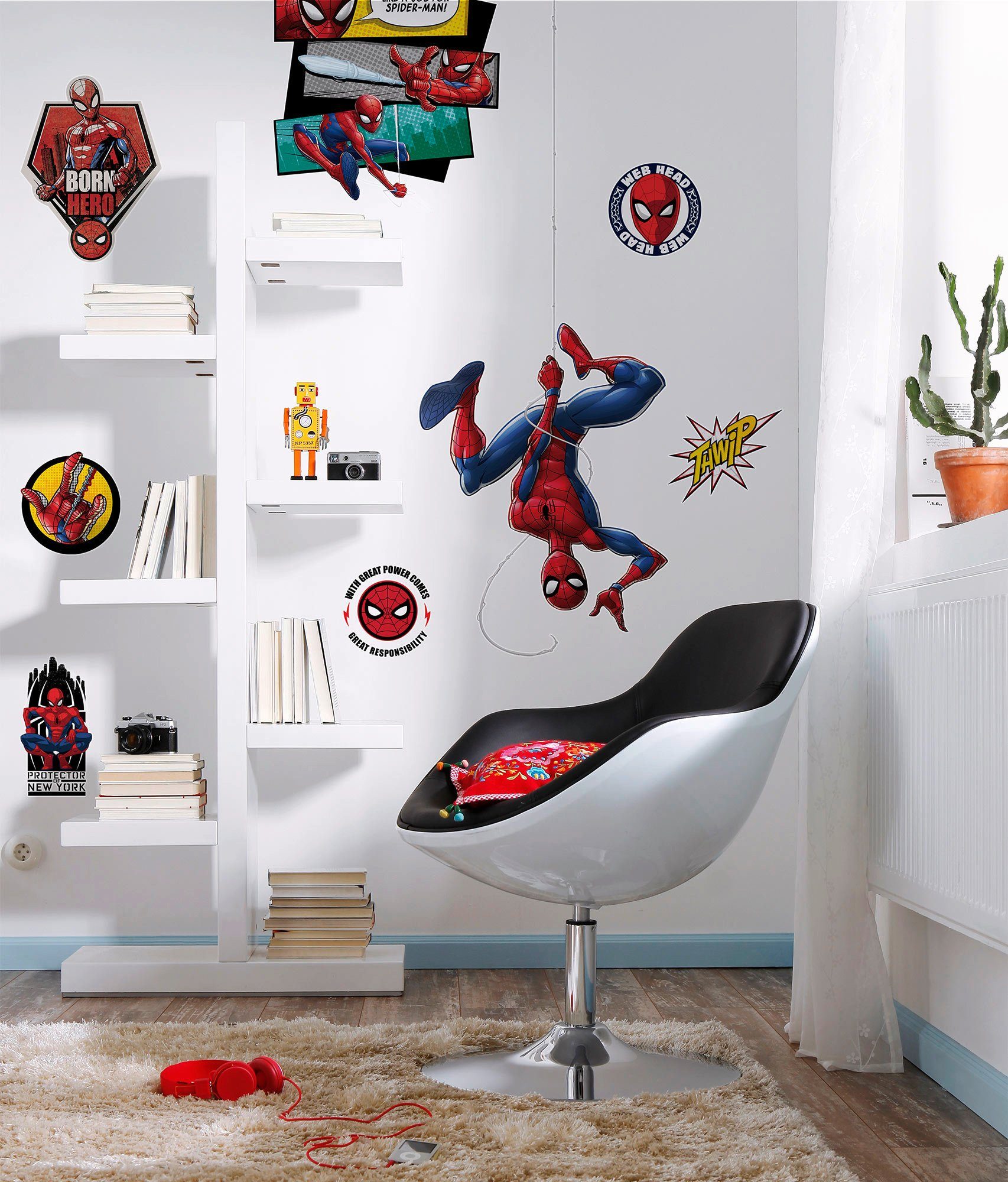 Komar Wandtattoo Spider-Man Web Head - Größe 100 x 70 cm (8 St), selbstklebend, Wandsticker, Kinderzimmer – Bild 2 von 5