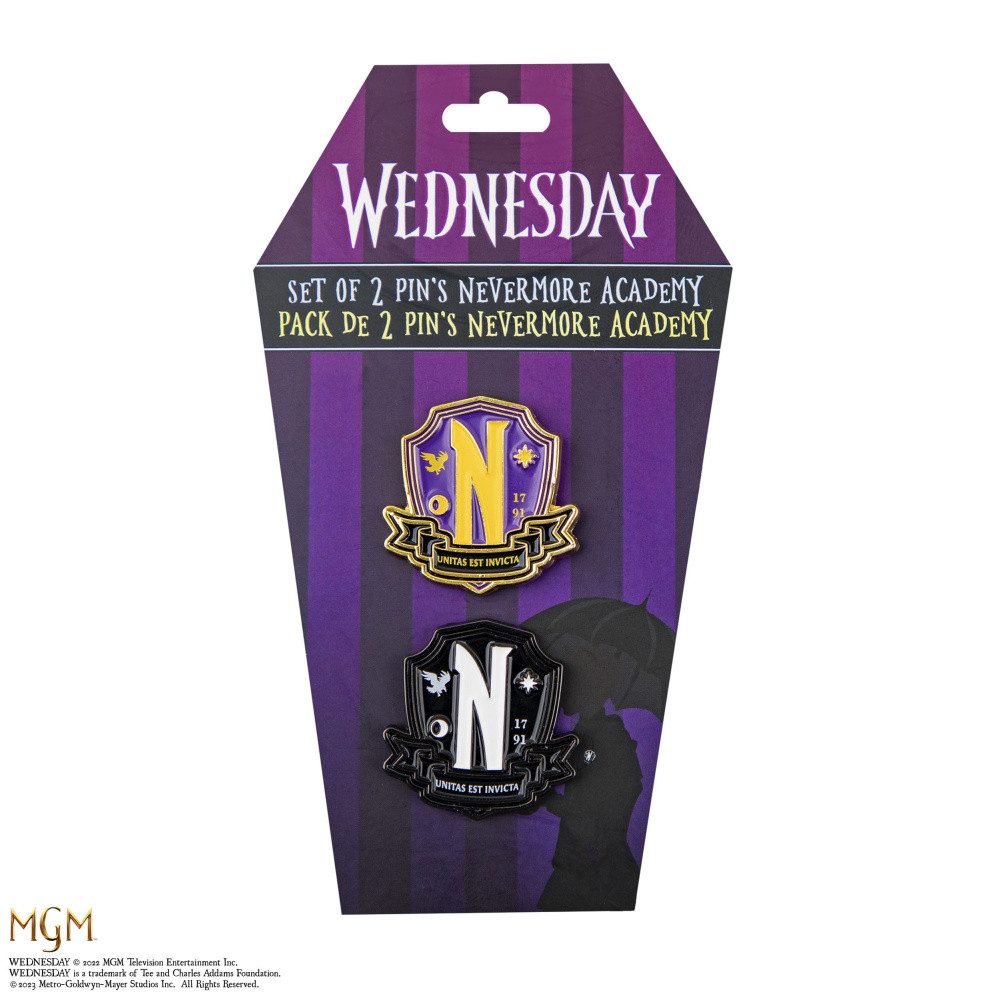 Cinereplicas Anstecknadel Wednesday Ansteck-Pins 2er-Pack Nevermore Academy