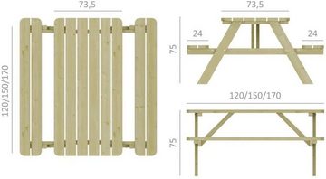 Platan Room Sitzgruppe Picknicktisch, Sitzgruppe aus Holz 120 / 150 / 170 cm Tisch Bank Kiefer massiv 35 mm