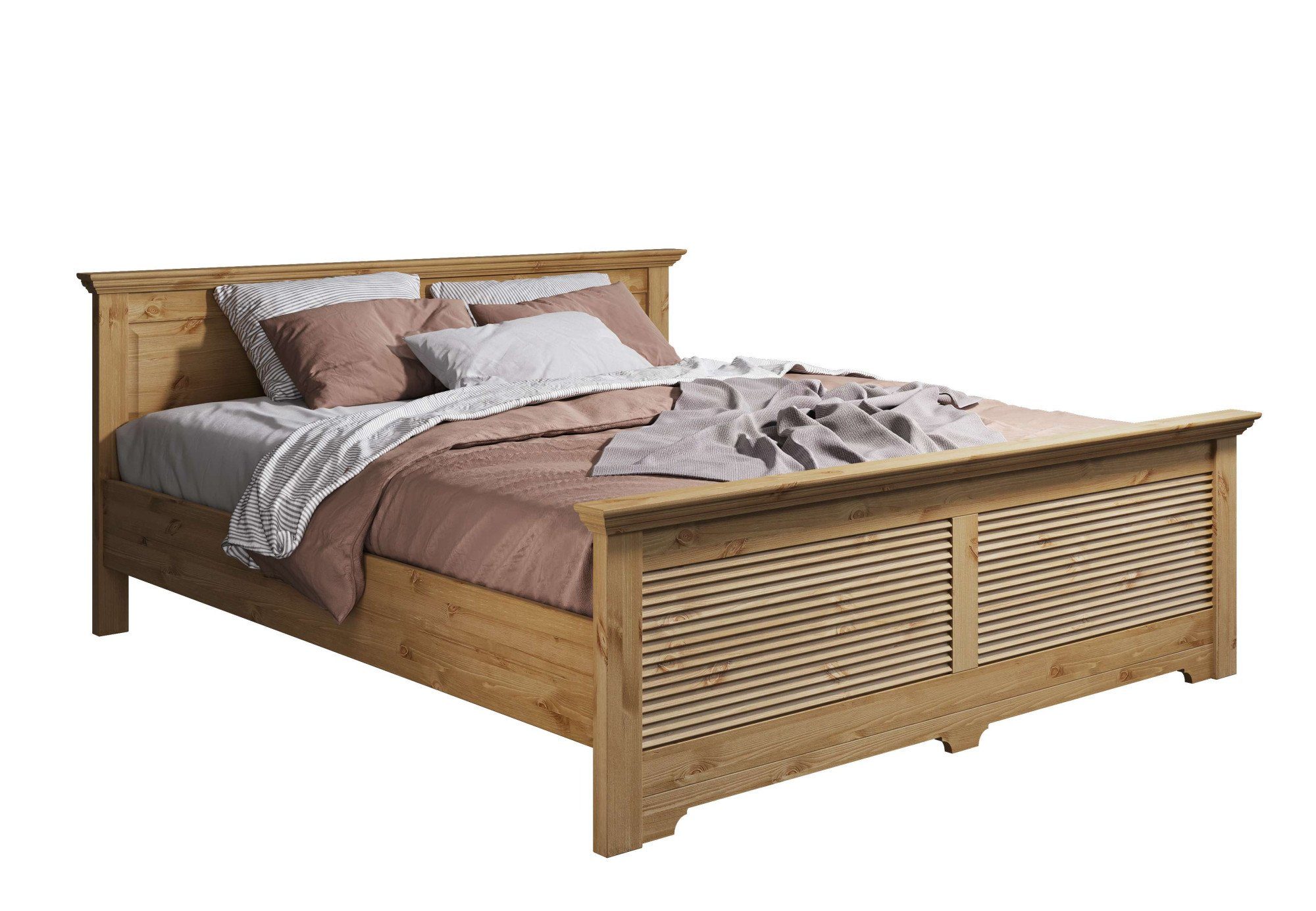 Home affaire Bett Rauna, Landhausstil, edles Design mit Lamellen und Kasset günstig online kaufen