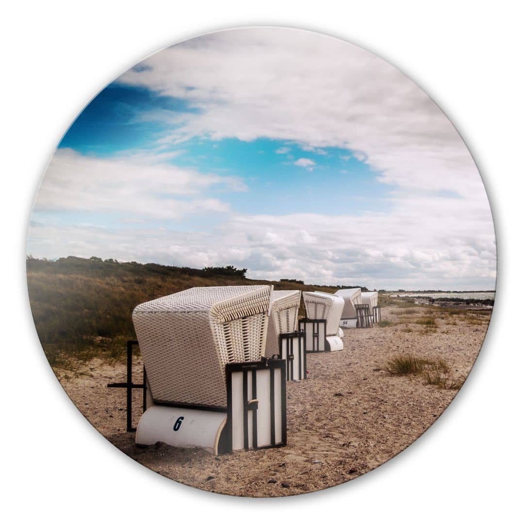 K&L Wall Art Glasbild Glas Wandbild Rund Glasbild Strandkorb Nordsee Urlaub Feeling, Wandschutz Deko Bilder, Wohnzimmer Wanddeko aus Glas moderne Glasbilder inkl. Wandhalterung
