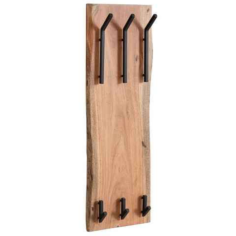 Wohnling Garderobenpaneel WL6.360 (Akazie Massivholz / Metall 35,5 x 100 x 11 cm), Hakenleiste 2-Reihig, Garderobe Flurgarderobe Wand