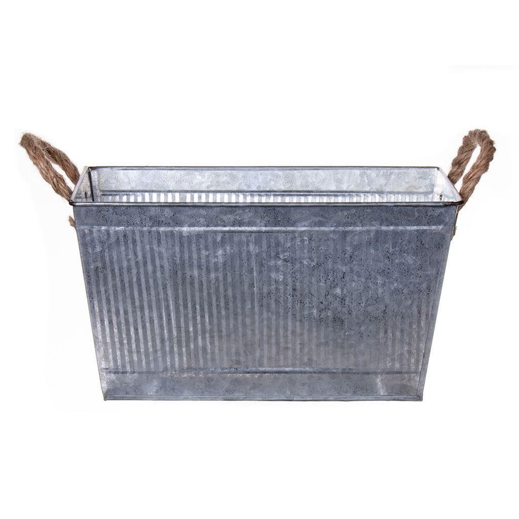 INNA-Glas Blumentopf Blumenkasten BIMETO mit Griffen, Rillen, Zink, Silber, 24x14x13cm