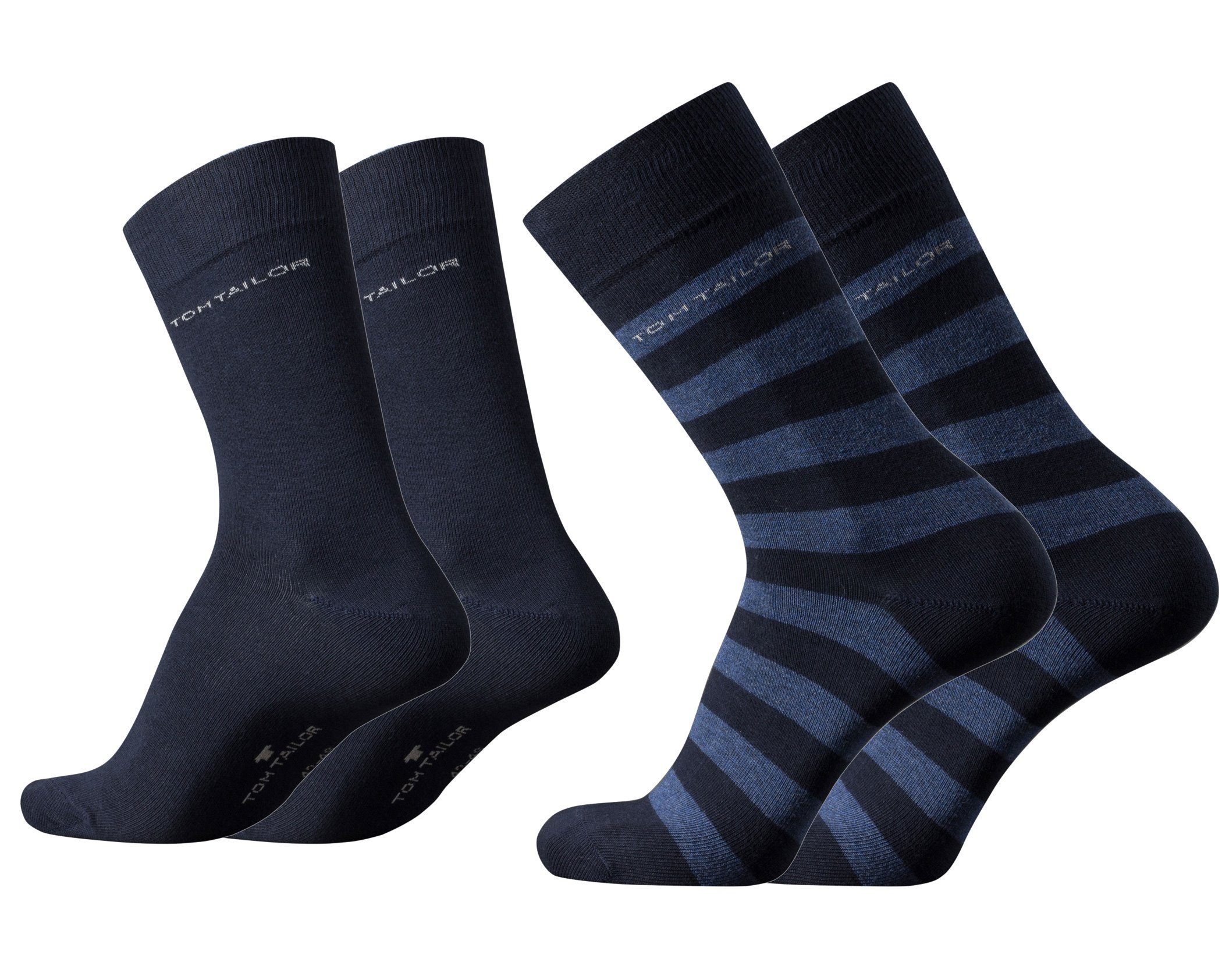 TOM TAILOR Socken 95454545042 Tom Tailor Herren Socken 4er Pack Streifen + uni basic schwarz