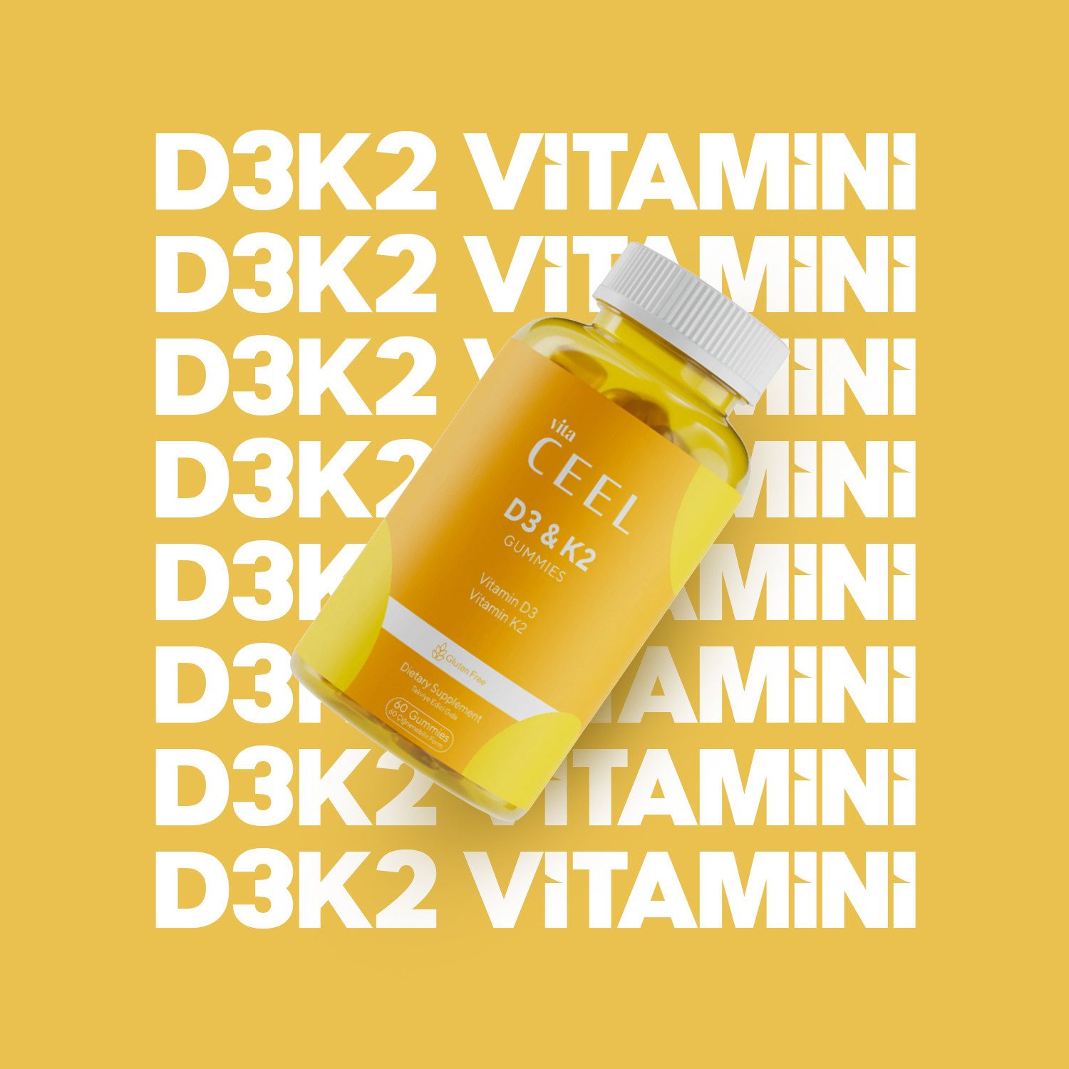 VİTA CEEL Vitamin D3 K2 Gummies - Orangengeschmack, 60 Stück zum Kauen Gummıes, 60 St., 240 g, Vitamin D3 und K2