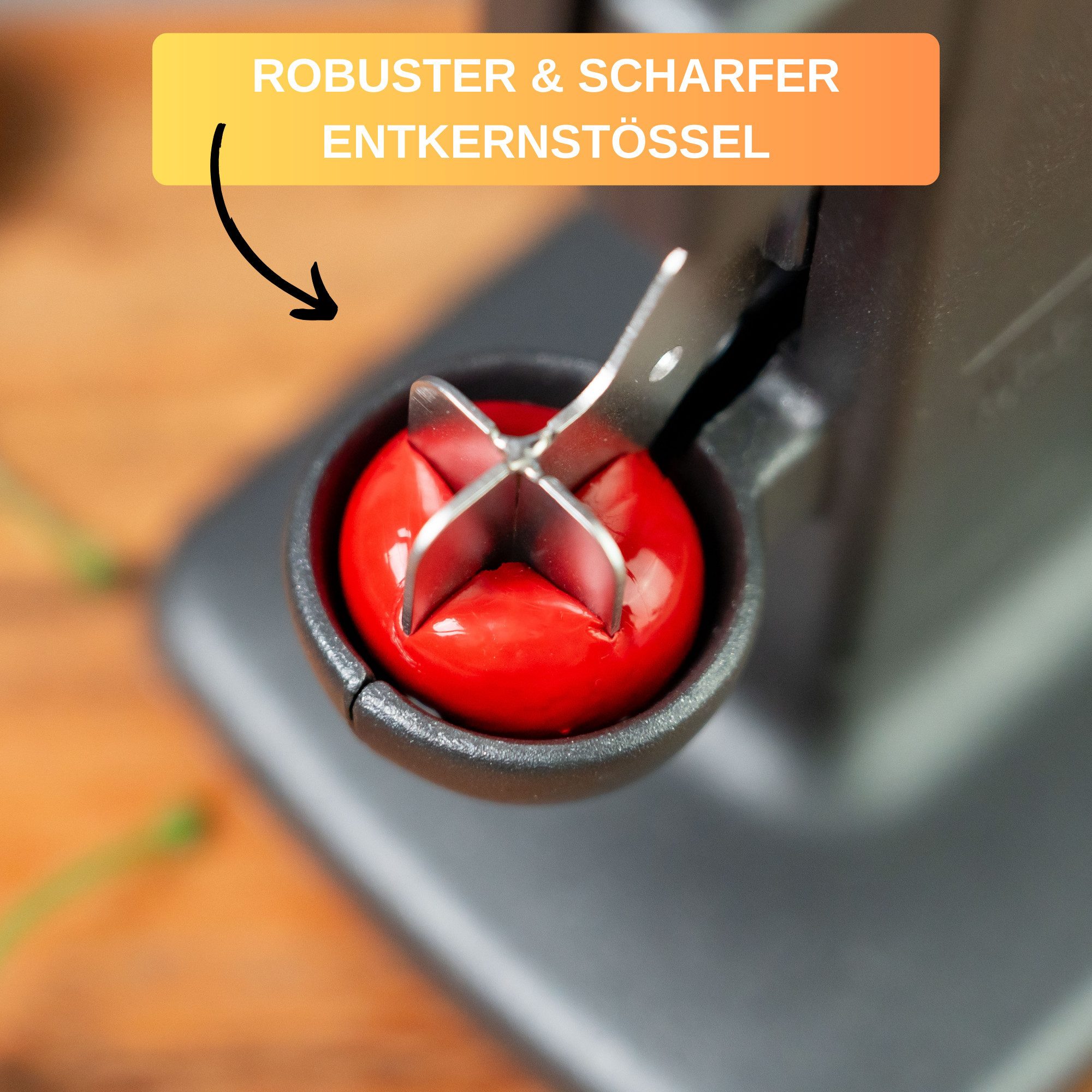 Thiru Entkerner für Kirschen mit hoher Entkernleistung, bis zu 15 kg/h, Kirsch-und Pflaumenentsteiner, Made in Germany, entsteint (auch tiefgefrorene) Kirschen und Pflaumen