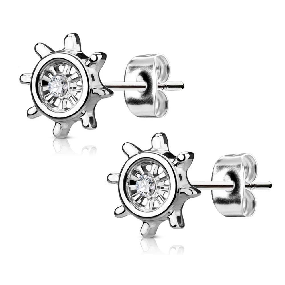 BUNGSA Ohrring-Set Ohrstecker Steuerrad mit Kristall Silber aus Edelstahl Damen (1 Paar (2 Stück), 2-tlg), Ohrschmuck Ohrringe