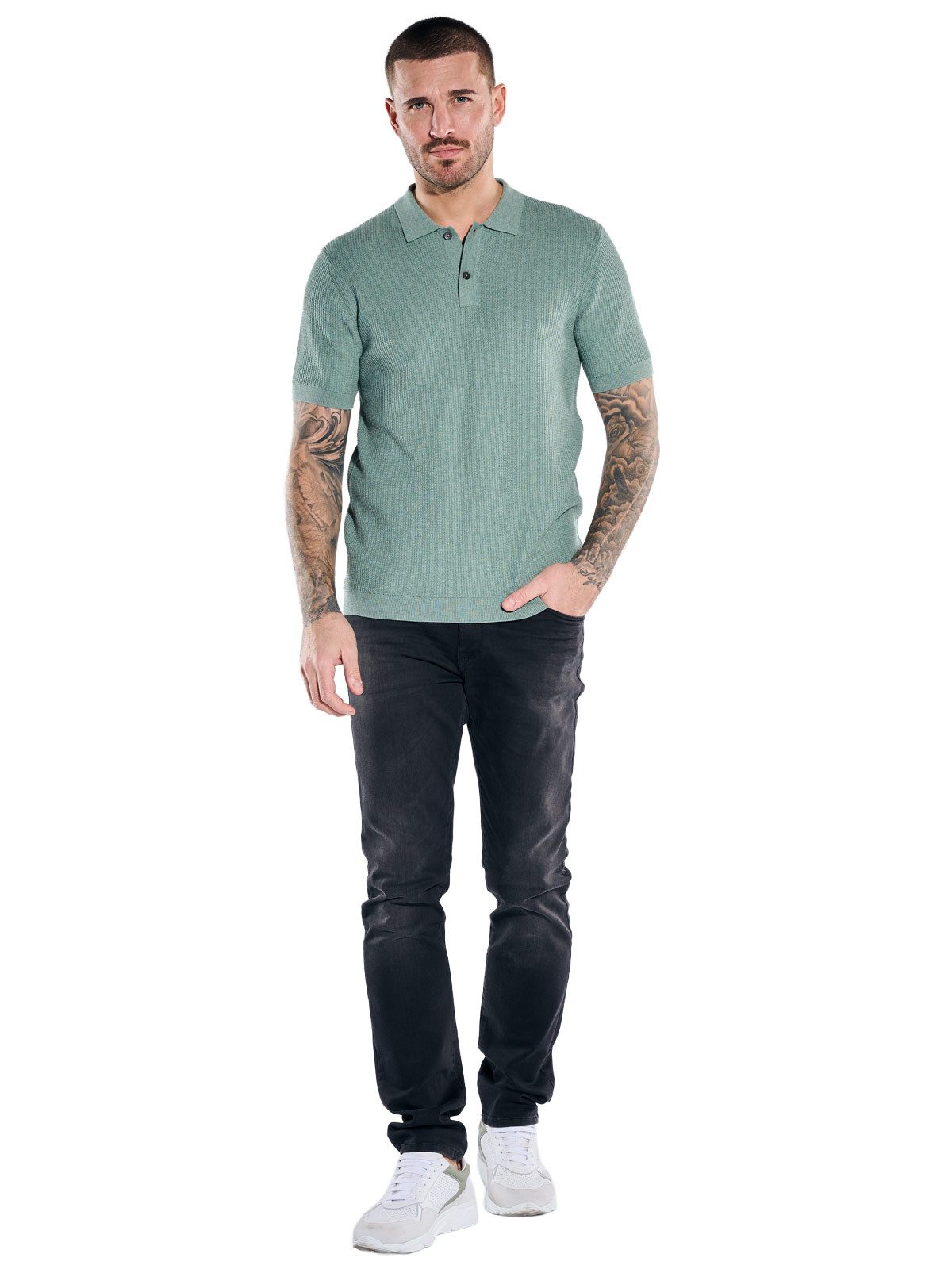 emilio adani Strickpullover Herren Sportives Strickpolo, Dunkelgruen