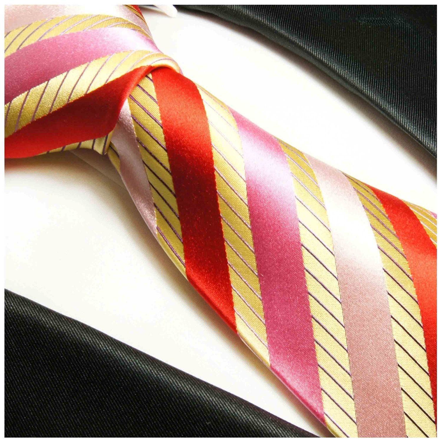 gold modern Seidenkrawatte Malone Seide 620 Designer Breit (8cm), Paul gestreift Krawatte 100% rot Herren pink Schlips