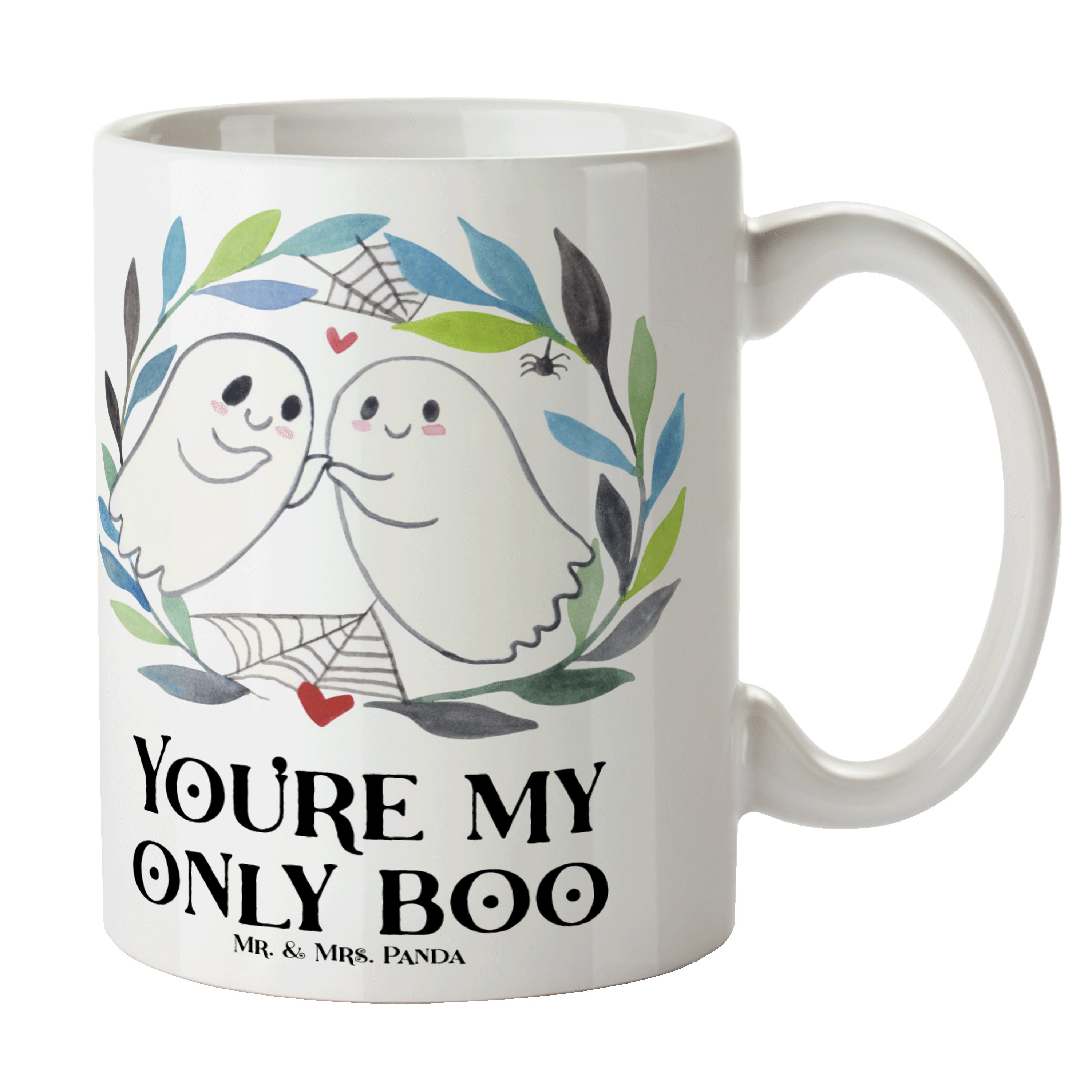 Mr. & Mrs. Panda Tasse Gespenster Liebe - Weiß - Geschenk, Tasse Motive, Halloween, Schenk, Keramik