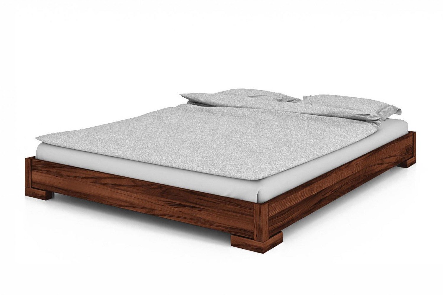 Natur24 Einzelbett Bett Bento 2 Wildeiche massiv 160x200cm ohne Kopfteil mit Holzbeinen