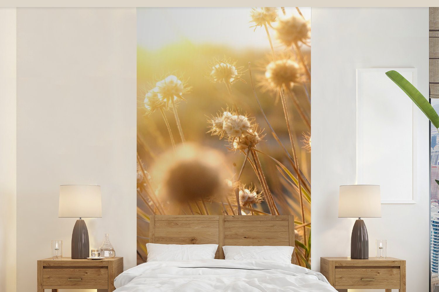 MuchoWow Fototapete Pflanzen - Natur - Blumen - Sonne - Horizont, Matt, bedruckt, (2 St), Vliestapete für Wohnzimmer Schlafzimmer Küche, Fototapete