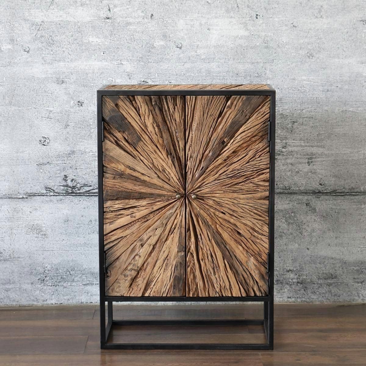 baario Highboard Highboard MERID Altholz, Metall & recyceltes Altholz Stern Design Sonne Handarbeit