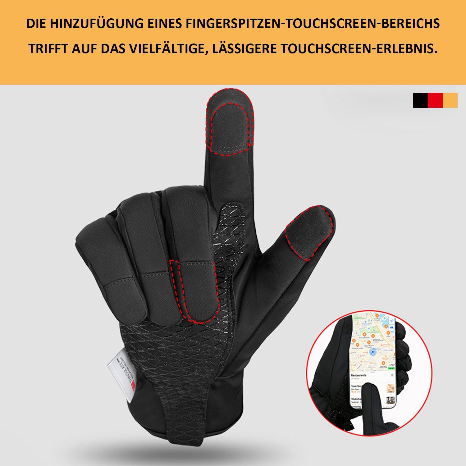 MAGICSHE Skihandschuhe Winddicht Winter Warme Handschuhe Schwarz Touchscreen